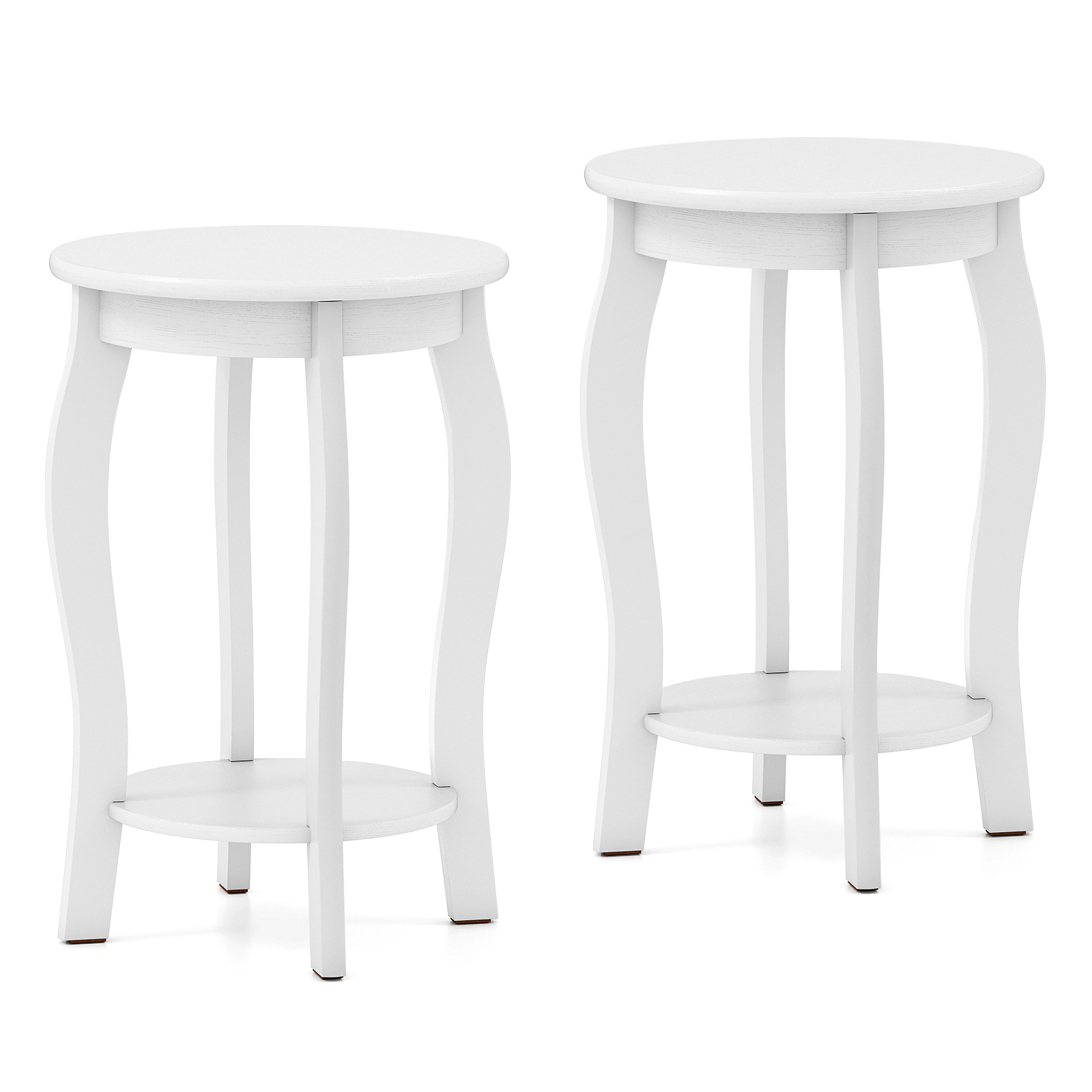 SlickBlue Set of 2 15" Round End Table with Storage Shelf and Rubber Wood Legs