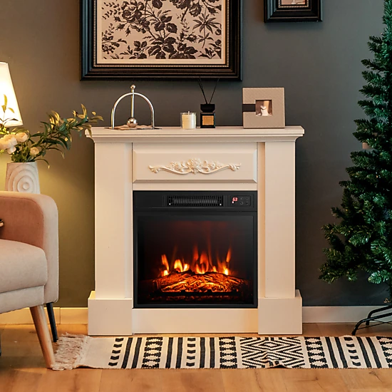 SUGIFT 1400W 4650-BTU White TV Stand Electric Fireplace Mantel with 3D Flame Effect and Anti-Tipping Device
