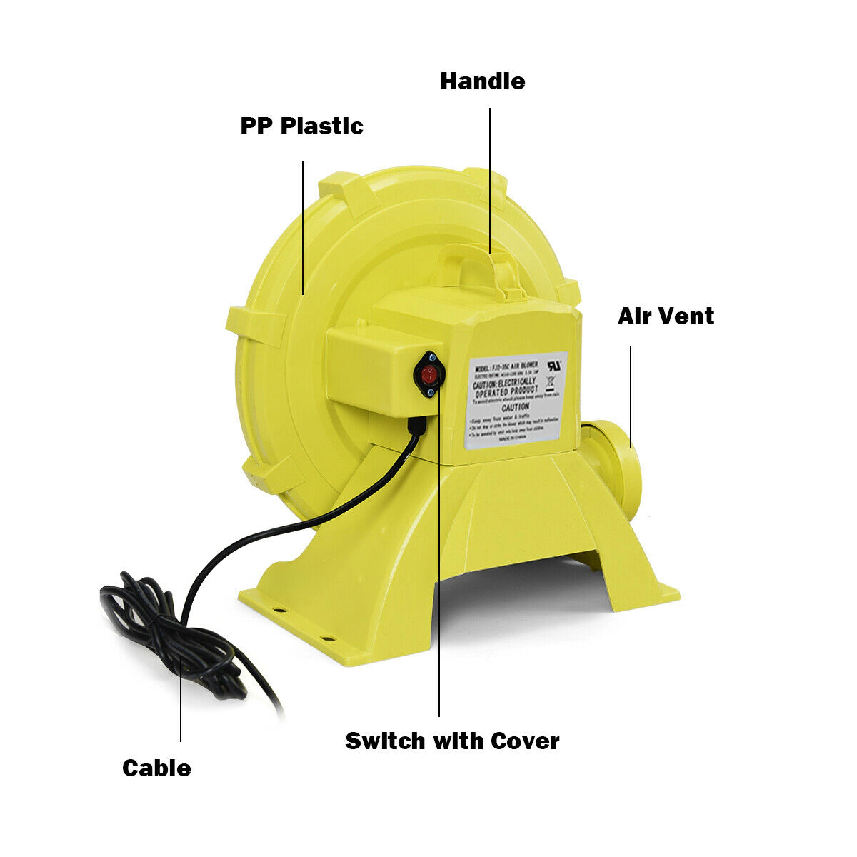 SUGIFT 735 W 1.0 HP Air Blower Pump Fan for Inflatable Bounce House 34600 CFM 4.25-in Air Outlet High-Grade PE Yellow