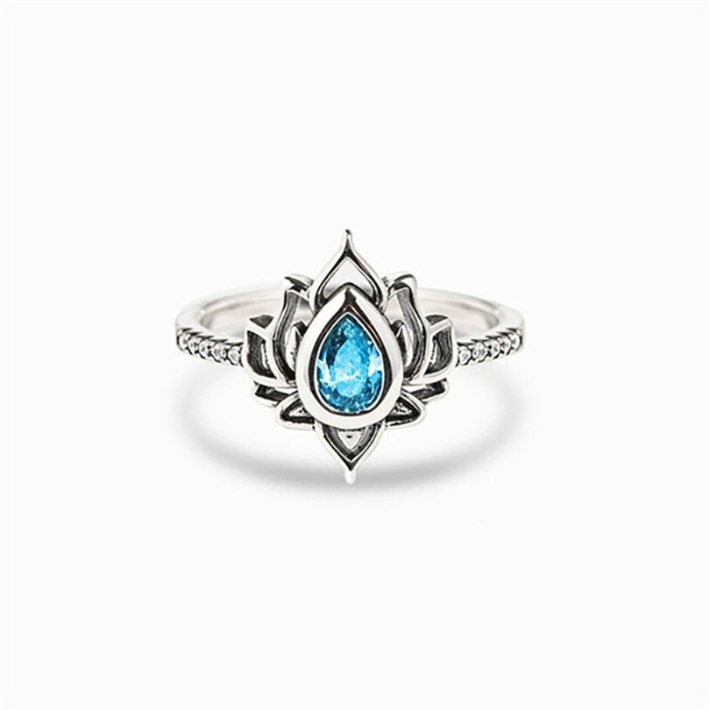 Wardrobe Whimsy Lotus Flower Teardrop Colored Cubic Zirconia Silver‑Tone Ring