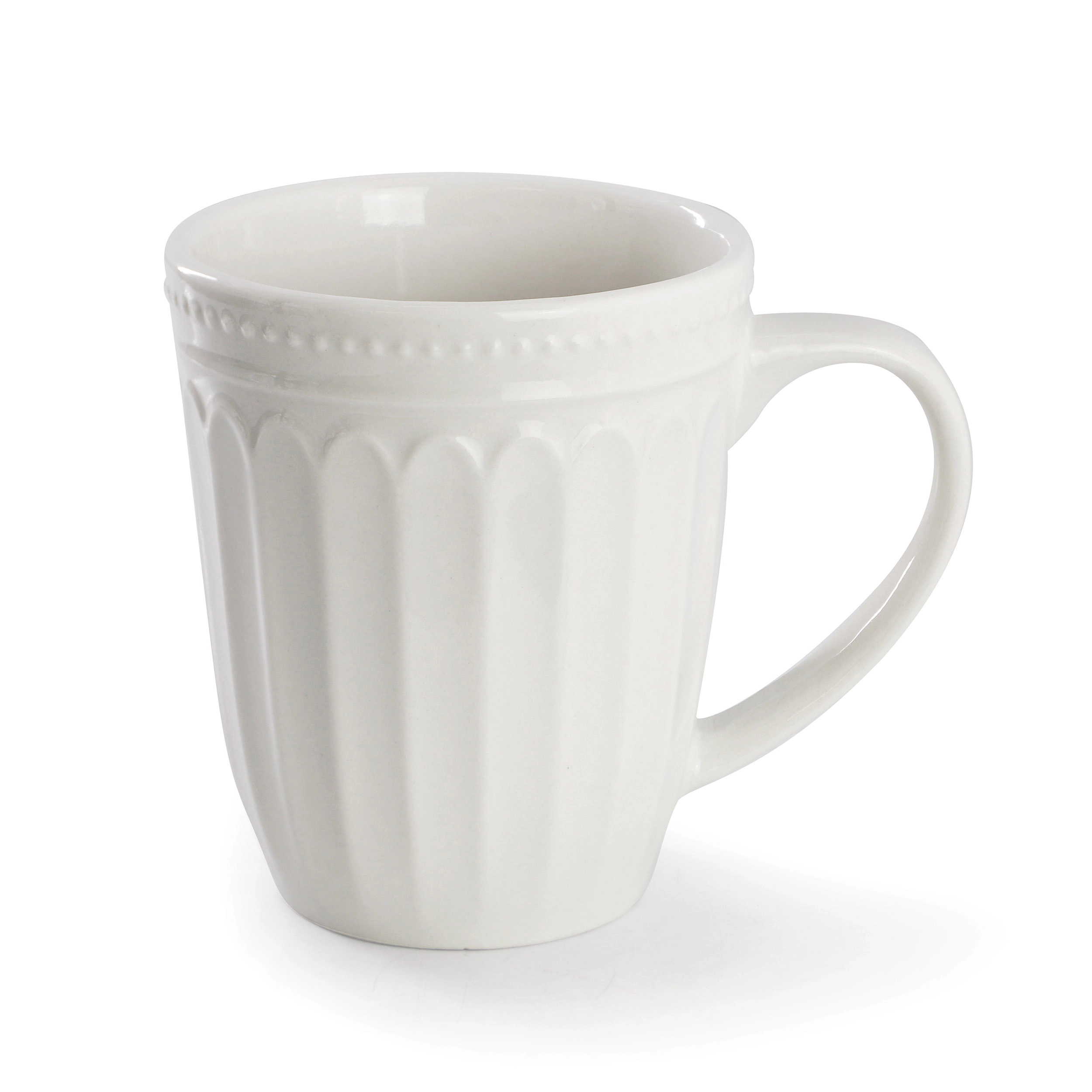 Elama Hansel 6 Piece Embossed Arch Stoneware 12 Ounce Mug Set in White