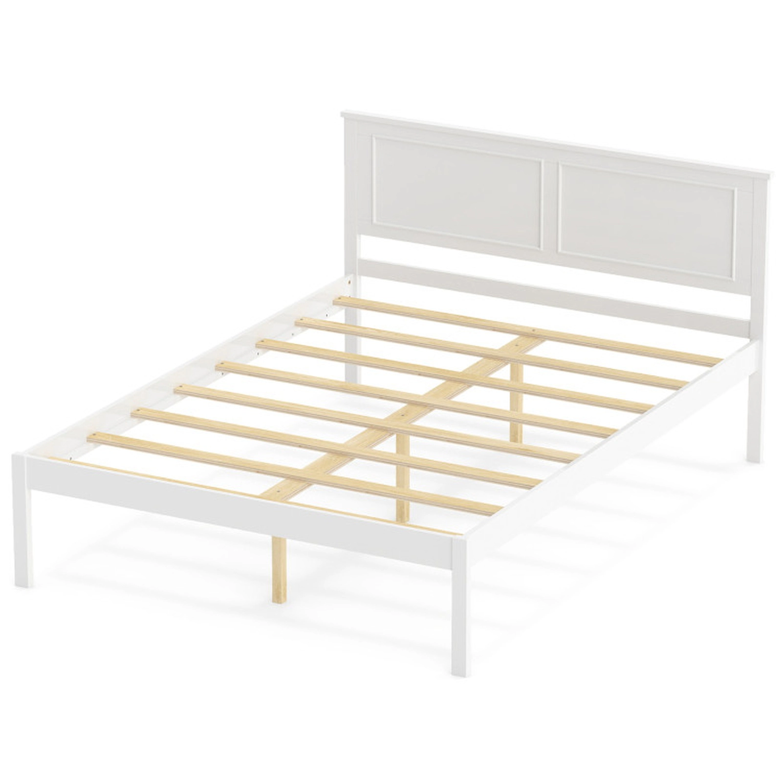 SUGIFT White Panel Headboard Farmhouse Wooden Platform Bed Frame