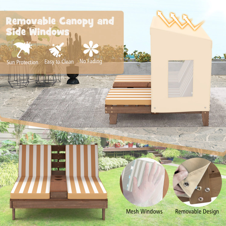 Hivvago Kids Patio Lounge Chair With Cup Holders And Awning