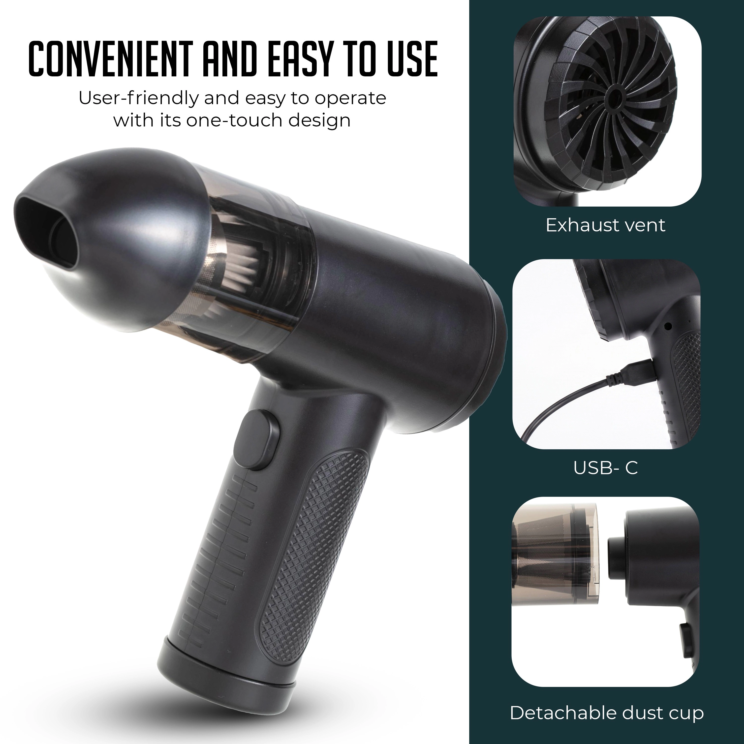 Luminuxe Handheld Air Duster & Mini Vacuum Cleaner Combo, 6 Attachments Multi-Functional Rechargeable Cleaning Kit