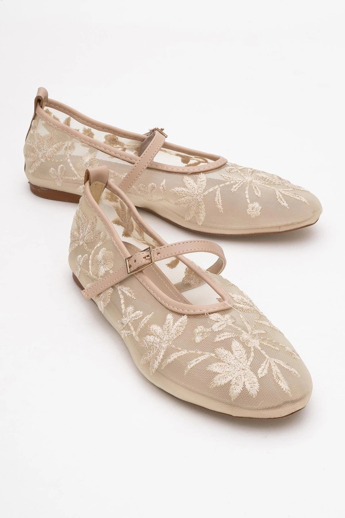 Prologue Shoes Womens Juny Mesh Floral Embroidery Ballet Flat