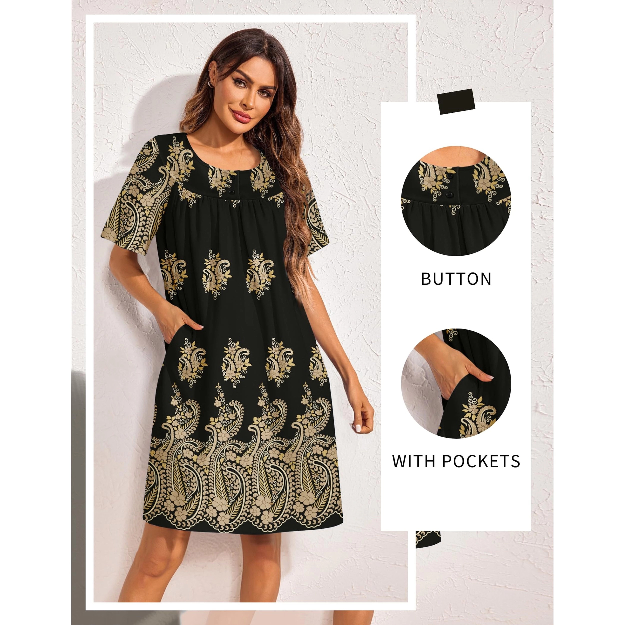 Ekouaer for Women Button House Dresses with Pockets