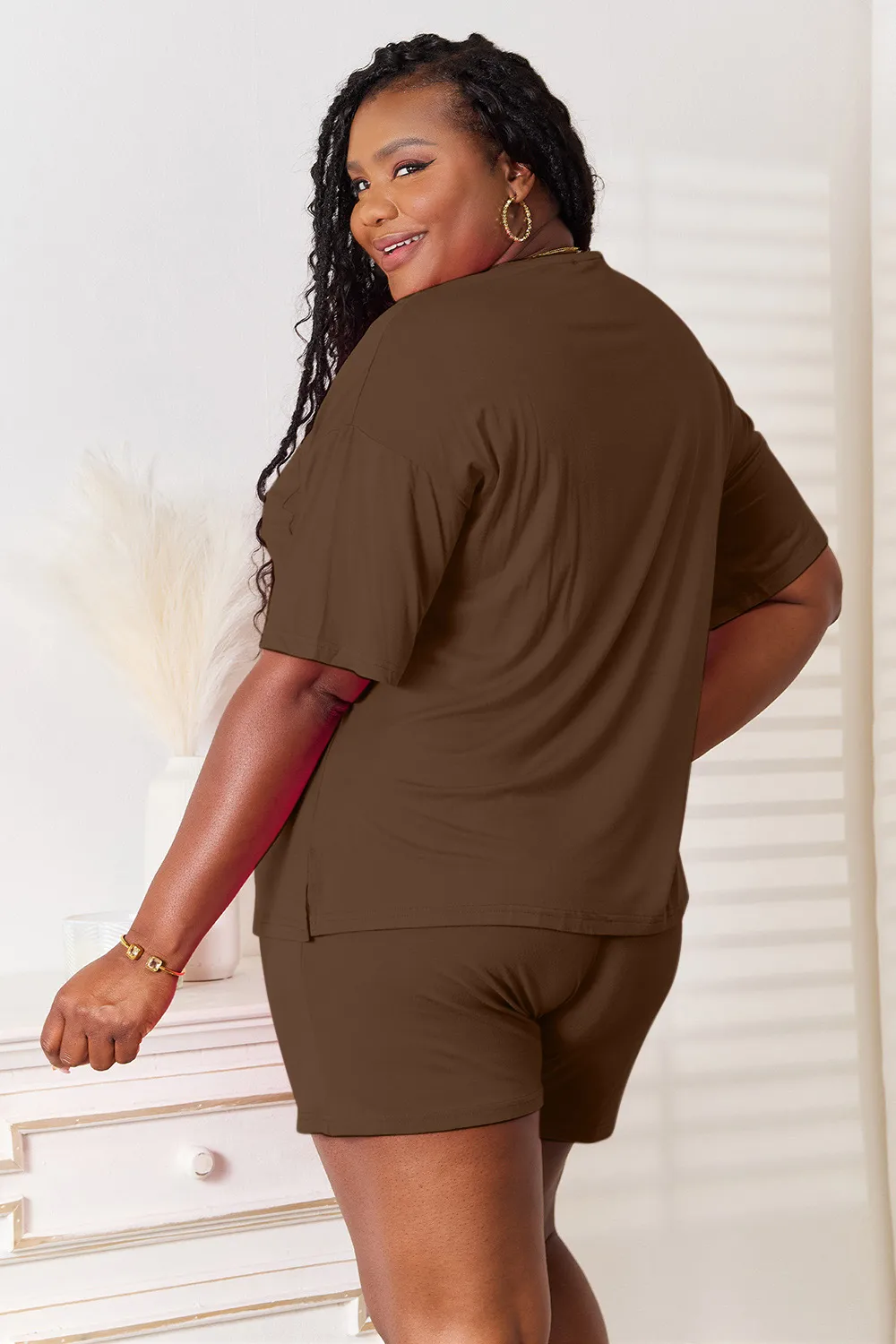 TRUEDAMES Women Full Size Soft Rayon Half Sleeve Top and Shorts Set