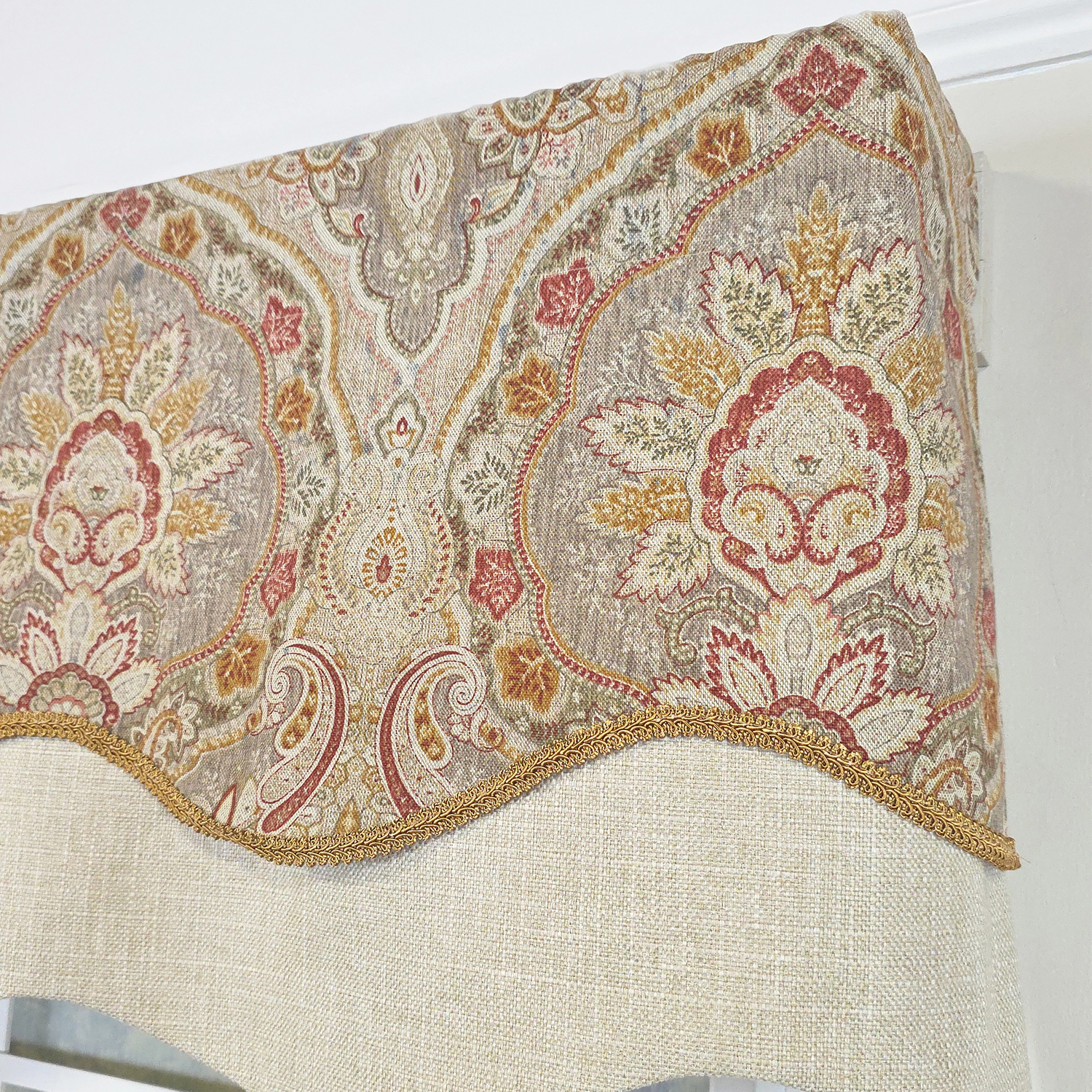 RLF Home 100% Cotton Prague Trimmed Glory Lined Window Valance 50" x 17" Mauve