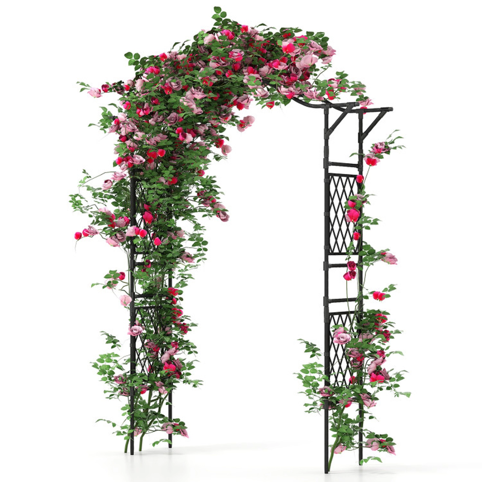 SUGIFT 83-in Black PE-Coated Metal Garden Arch Trellis Pergola with Textured Tubes and Lattice Sides