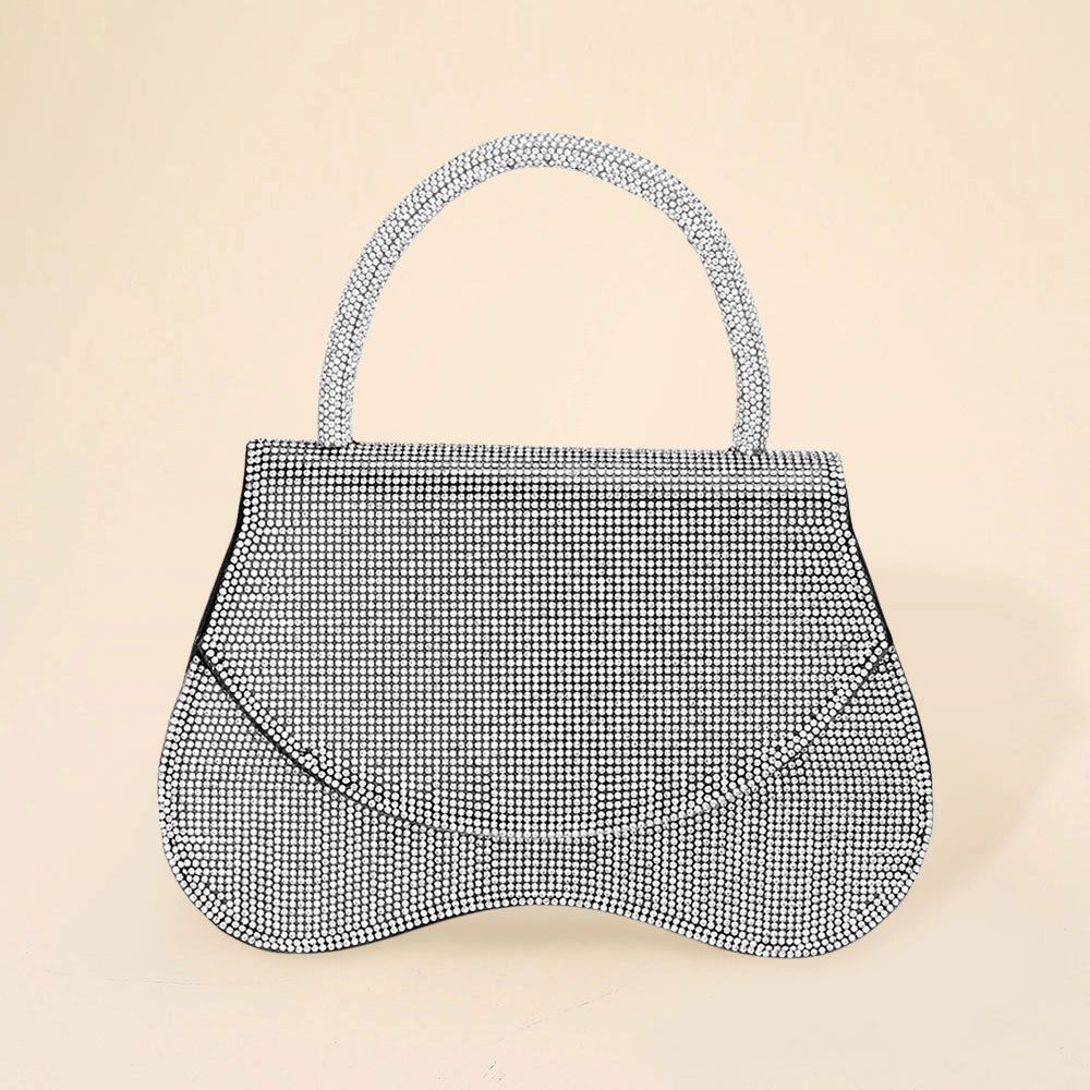 FASHNZFAB Bling Studded Flat Top Handle Flap Evening Bag / Crossbody