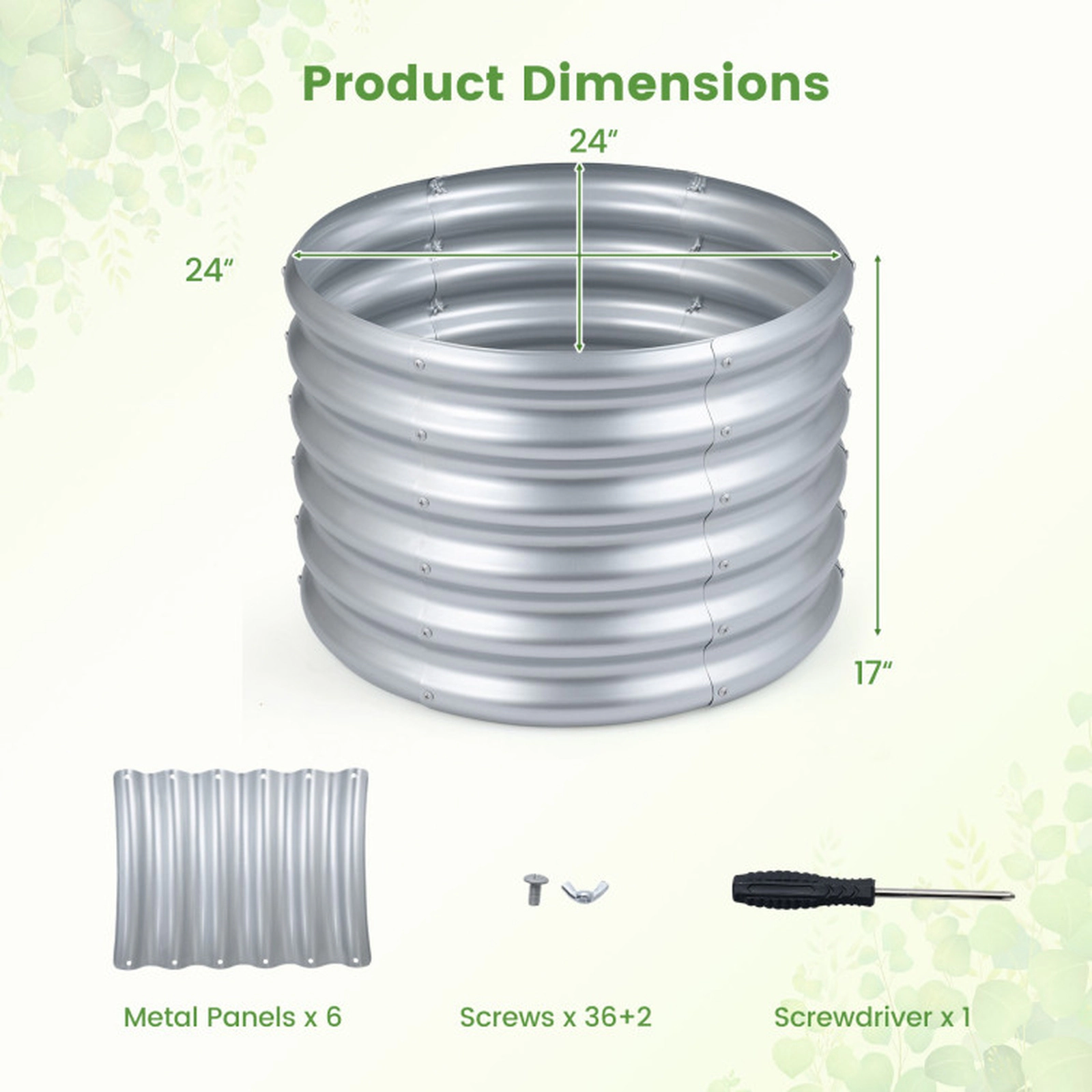 SUGIFT 24-in Round 17-in Deep Galvanized Metal Raised Garden Bed with Corrugated Walls and Open-Ended Base