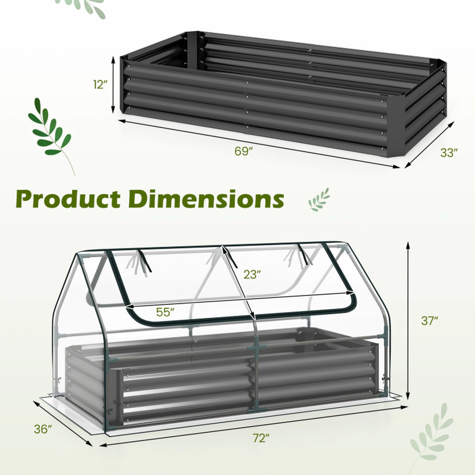 SUGIFT Mini Greenhouse Raised Garden Bed with PVC Cover Black
