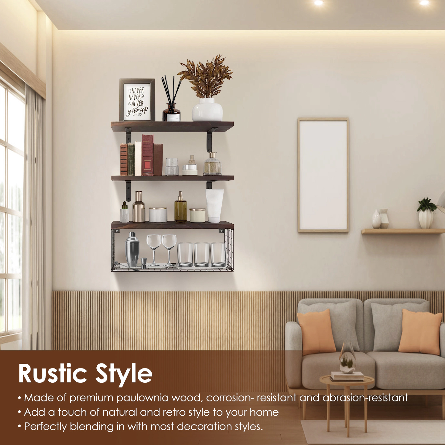 NEW Home Unisex 2-in-1 Wooden Floating Shelves