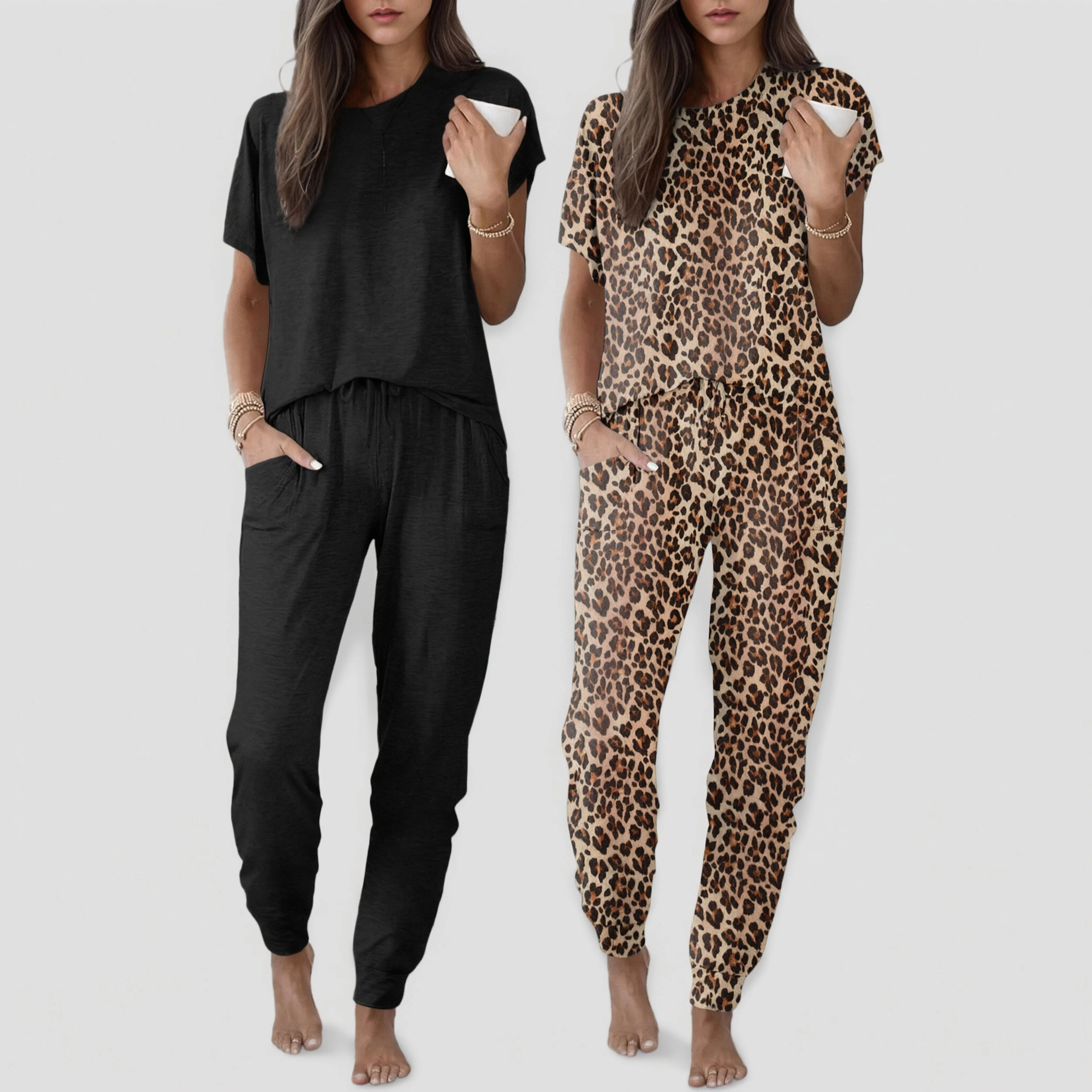 Ekouaer Women's Crew Neck Short Sleeve Top and Pants Lounge Set