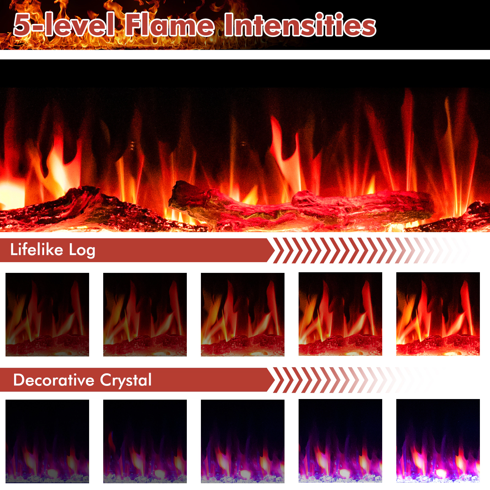 SlickBlue Modern Electric Fireplace Heater with Crystal Log Display