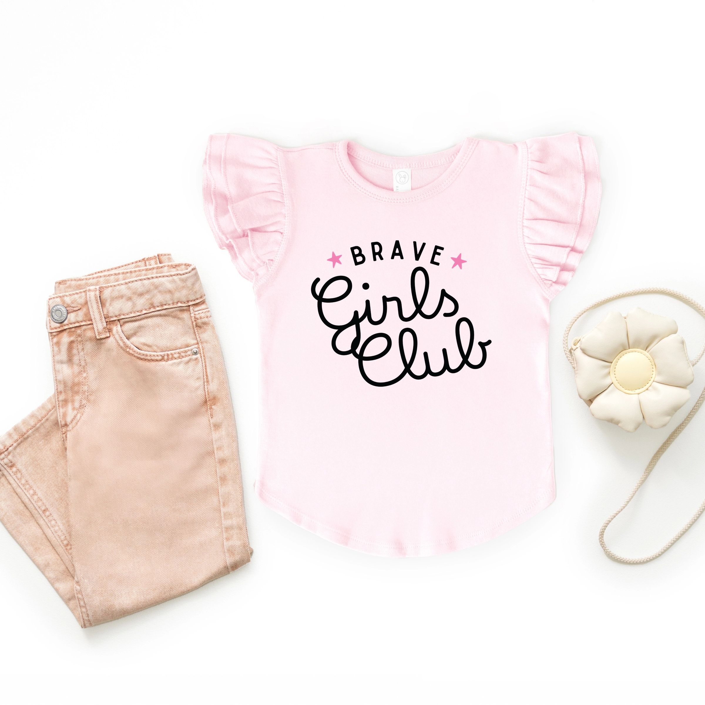 The Juniper Shop - Brave Girls Club Cursive Girl's Flutter Sleeve Graphic T-Shirt
