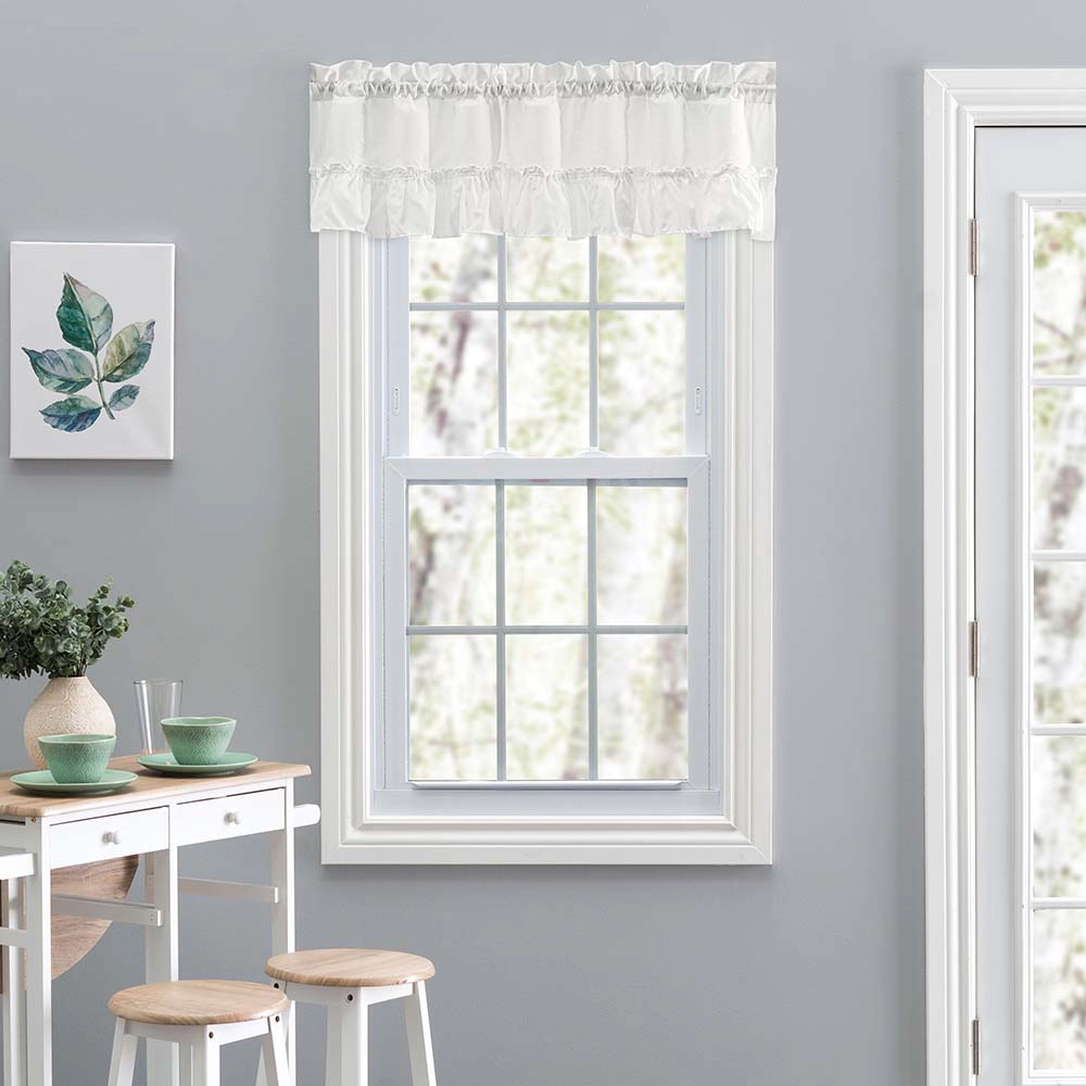 Ellis Stacey 1.5" Rod Pocket High Quality Fabric Solid Color Window Ruffled Filler Valance 54"x13" Ice Cream