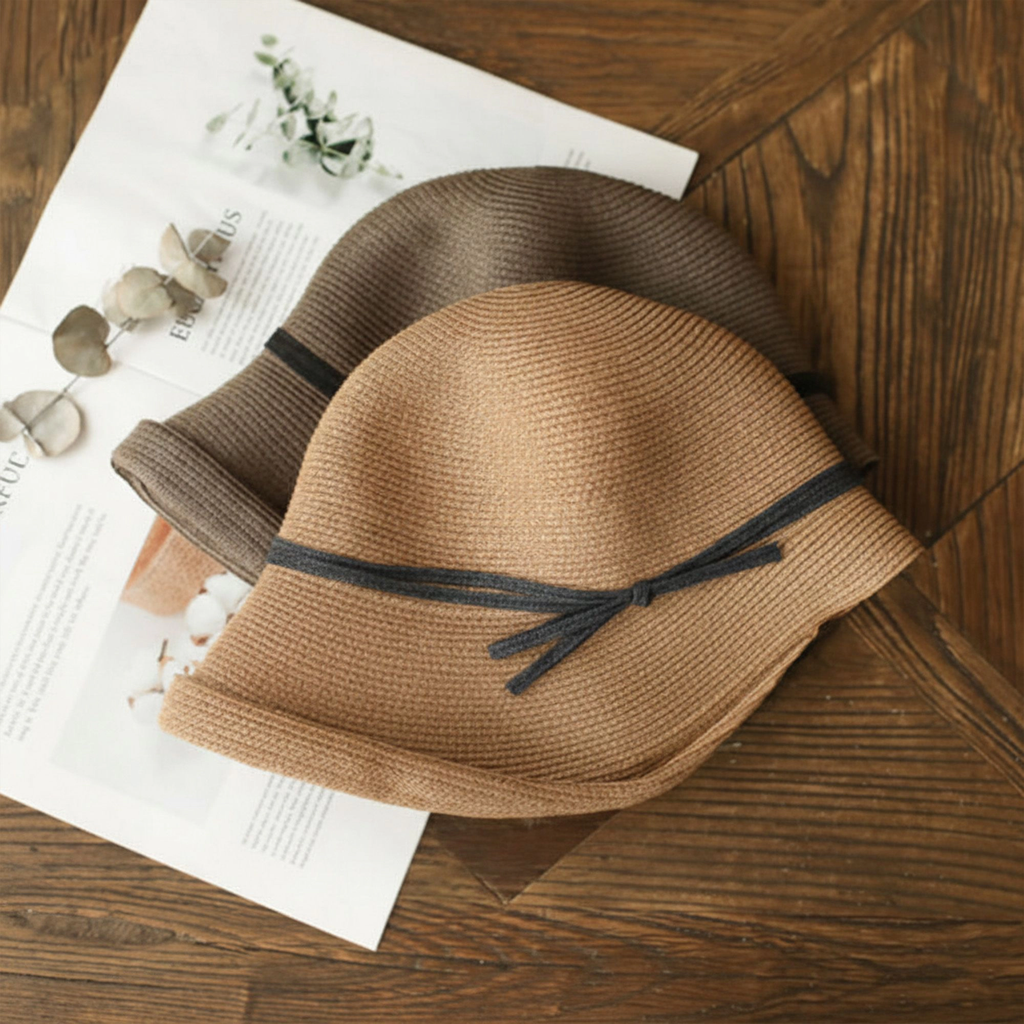 Anna-Kaci Women's Womens Packable Straw Cloche Hat with Ribbon Band