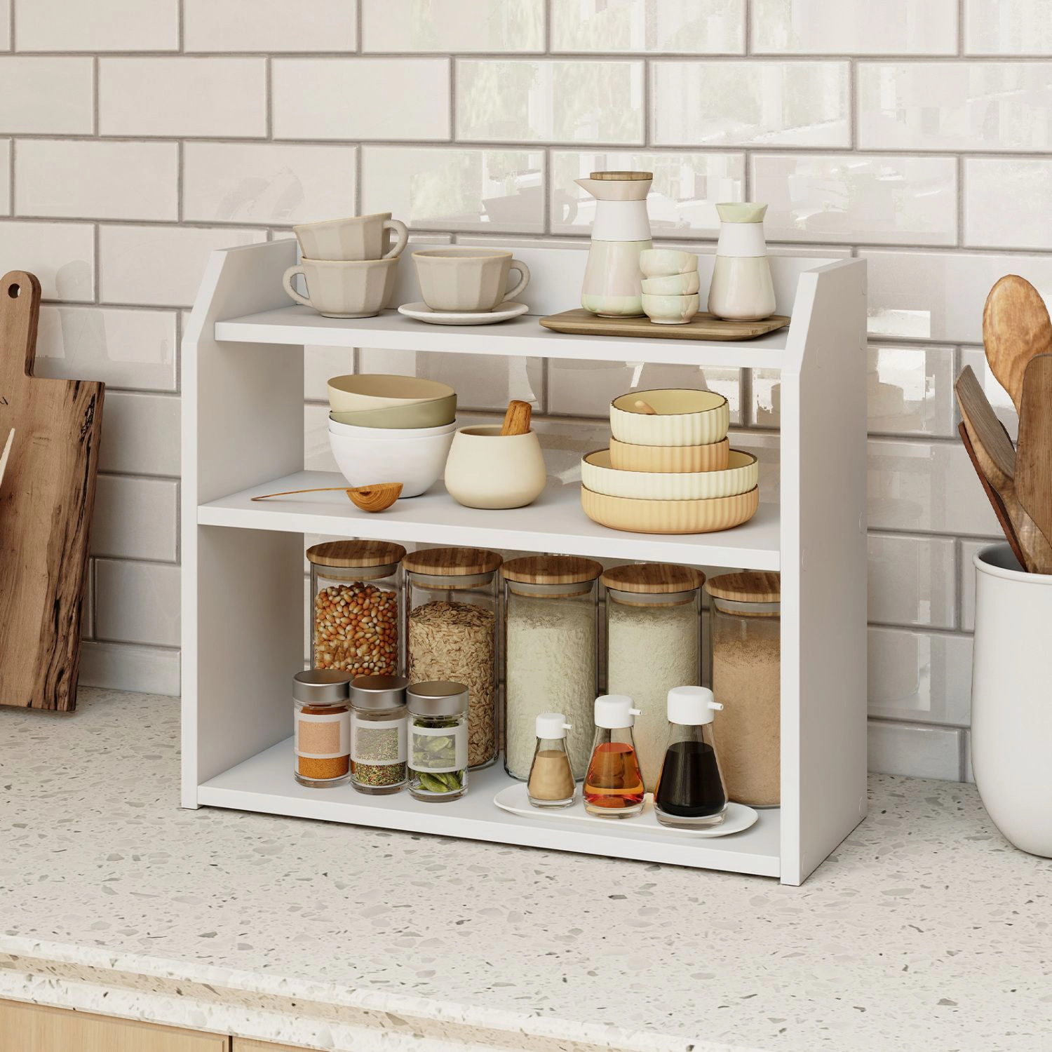 SlickBlue 3 Tier Desktop Bookshelf Organizer with Wooden Storage Shelves