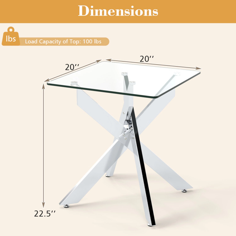 Hivvago Glass Side Table Square End Table With Tempered Glass Top And Metal X Base