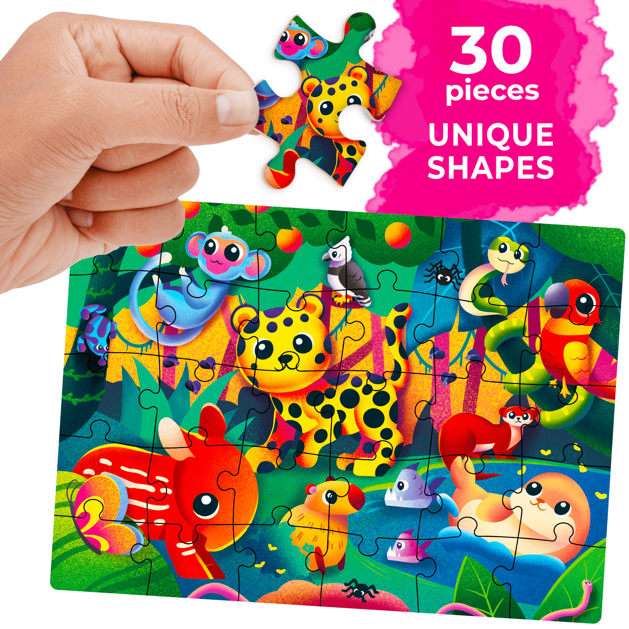 QUOKKA Glow-in-the-Dark Jigsaw Puzzles, 30 Piece Educational Puzzles for Kids Ages 2-6, Fairy Tale & Animals