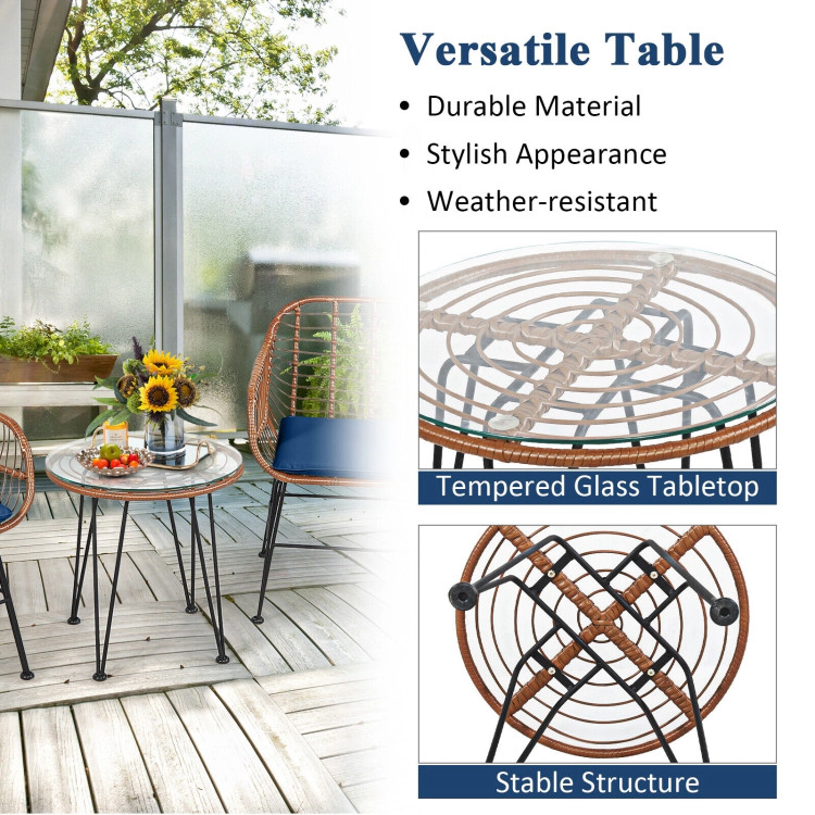 Hivvago 3 Pieces Patio Rattan Bistro Set With Cushion