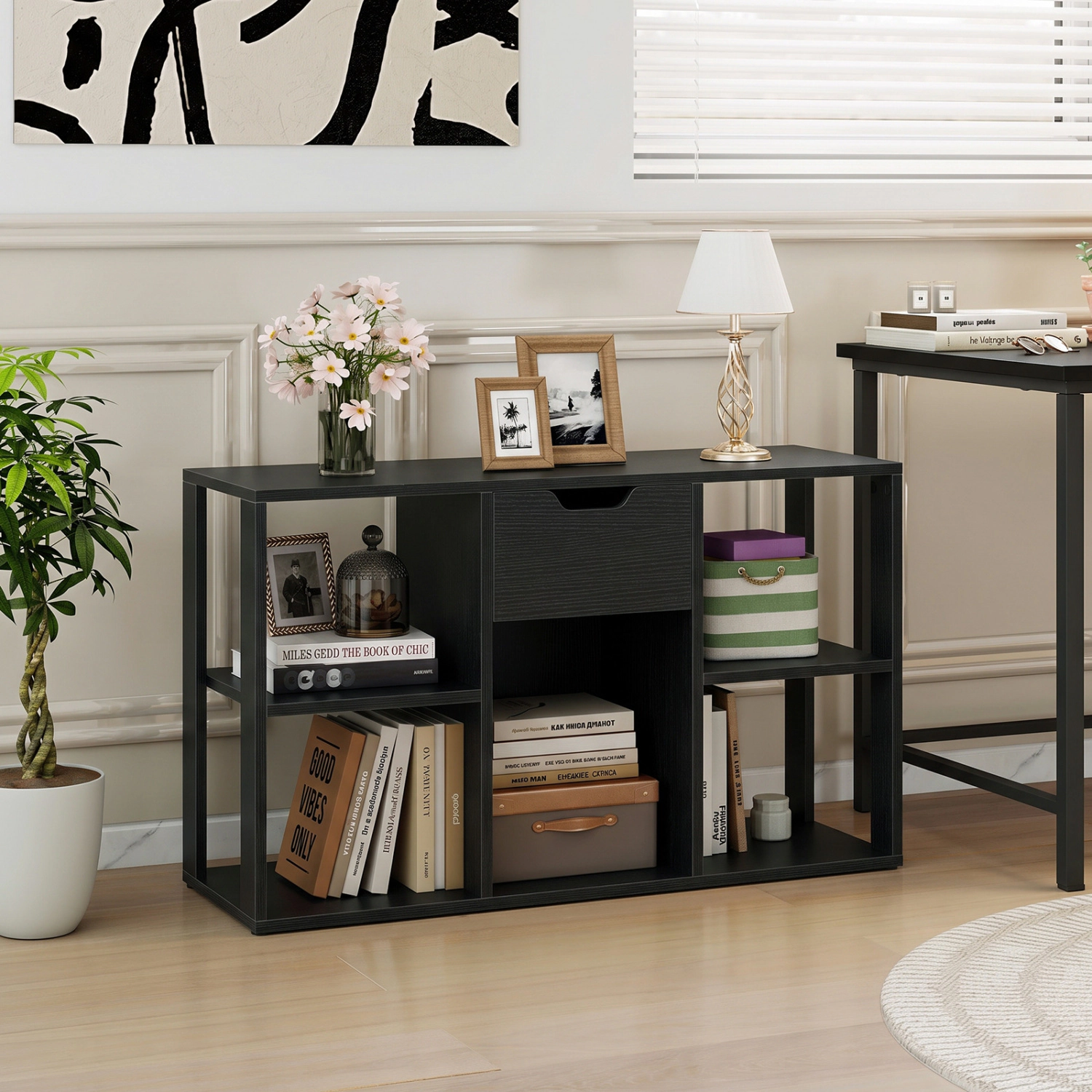 LJG 5-Cube Bookcase with Storage Drawer Freestanding Bookshelf Modern Display Rack