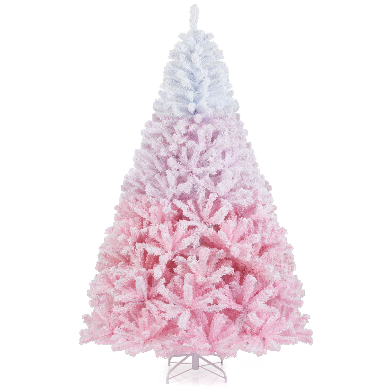 SUGIFT 7-ft Snow Flocked Artificial Christmas Tree White to Pink Gradient with 1264 Tips and Folding Stand