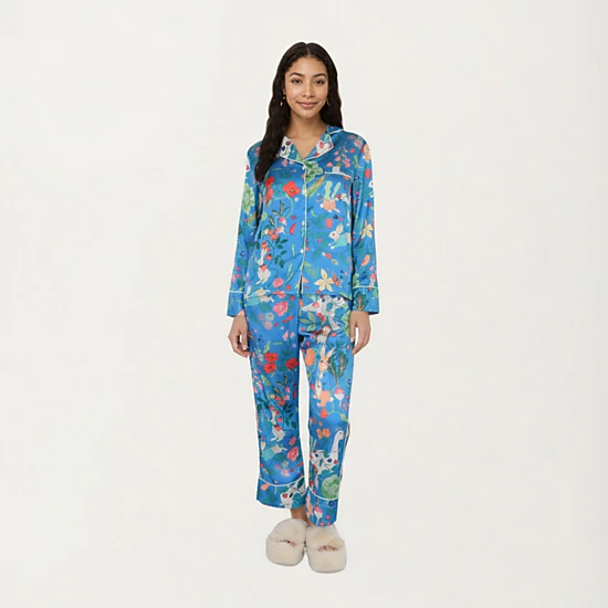 Anna-Kaci Women's 2-Piece Long Sleeve Button Front Pajama Set with Botanical Animal Print and Soft Silky Fabric