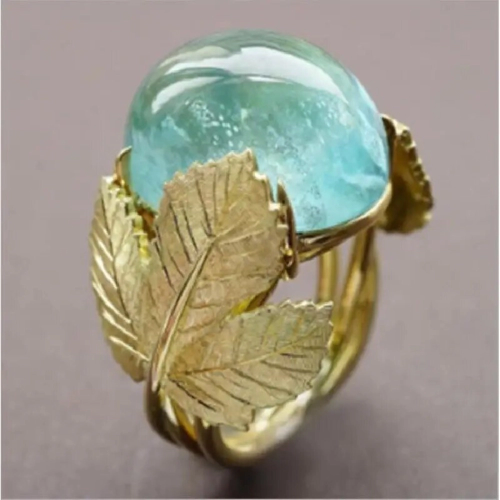 Vintage Blue Synthetic Moonstone Maple Leaf Ring