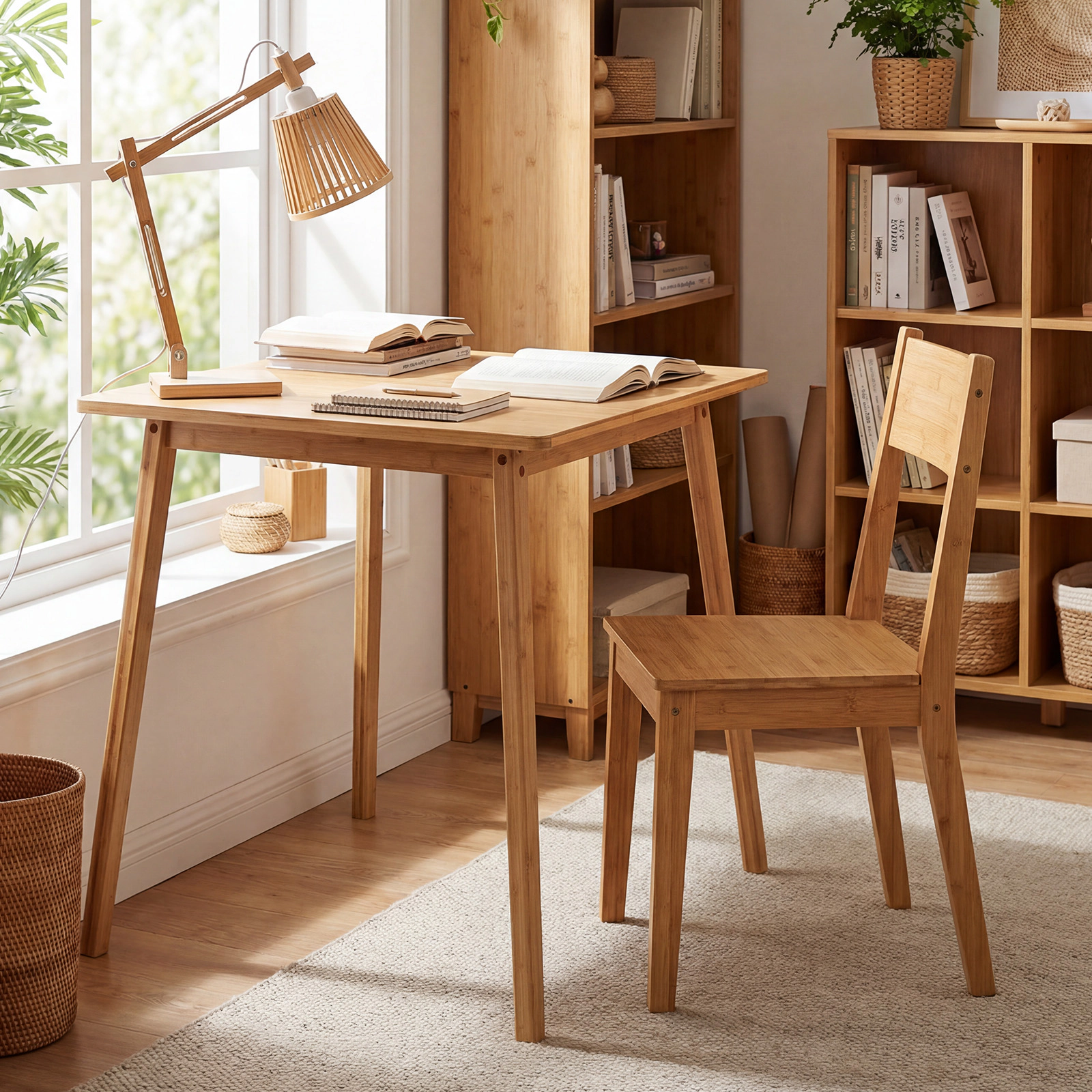 SUGIFT 27.5-in Square Bamboo Dining Table for 2-4 People 220-lb Capacity Natural