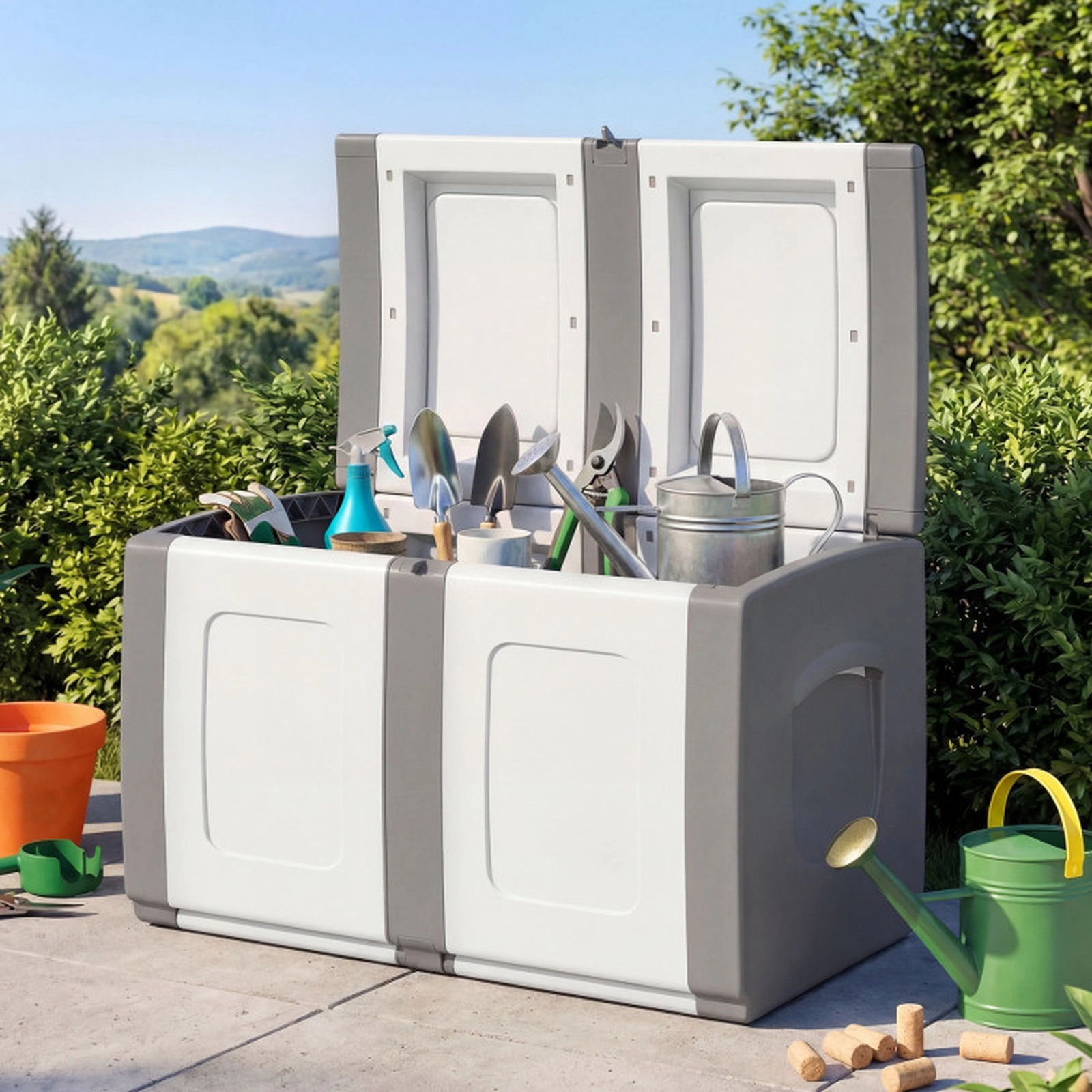 SUGIFT 53-Gallon Lockable Lid Waterproof PP Outdoor Patio Deck Storage Box 37-in x 21.5-in x 22.5-in 155-lb Gray