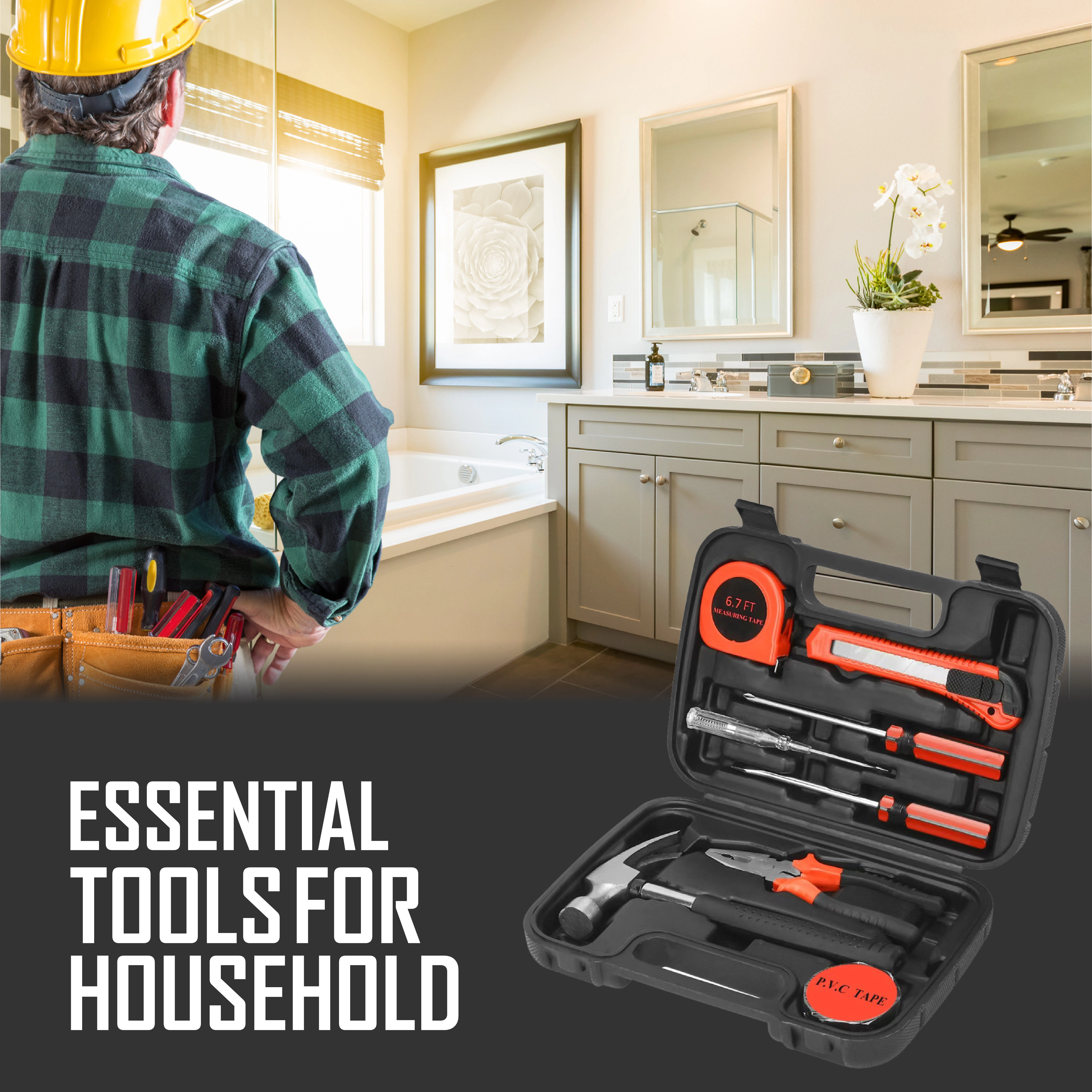 Pursonic Unisex 9-Piece Household DIY Repair & Maintenance Tool Set