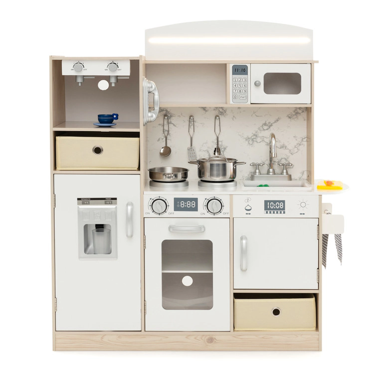 Hivvago Kids Kitchen Playset with Adjustable LED Lights Removable Fabric Bins