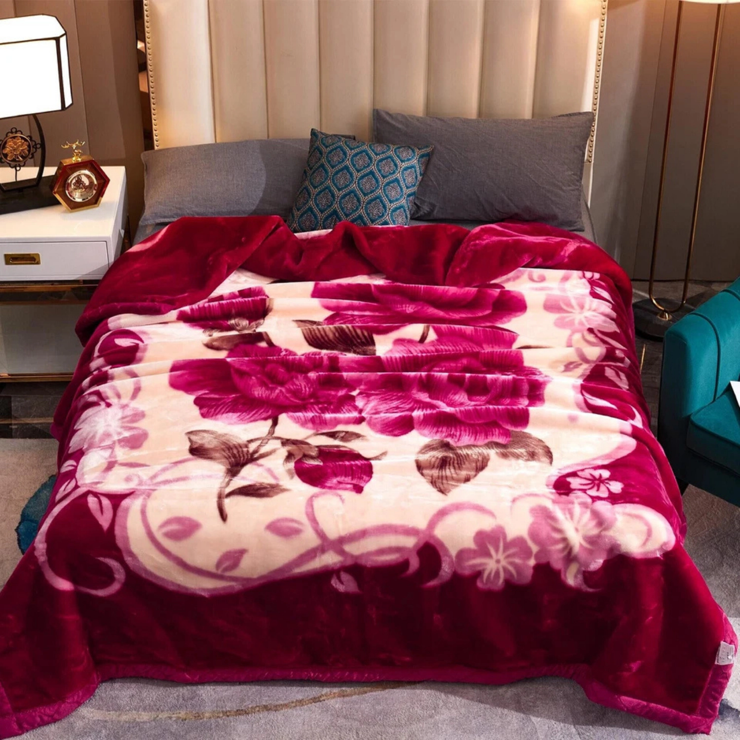 SS Design 2-Ply Fleece Blanket, Plush Reversible Bed Blanket