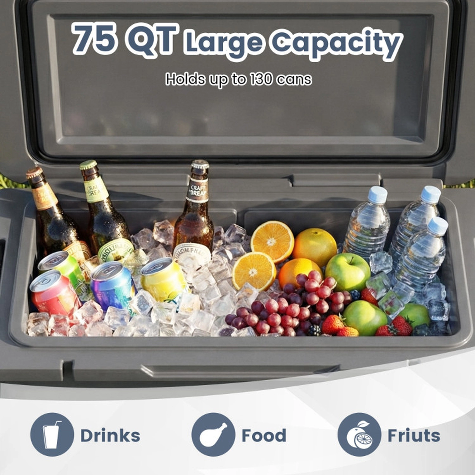 SUGIFT 75-Quart Gray Rolling Hard Cooler with 6-Day Ice Retention 34.5-in W 17.5-in D 20-in H 440-lb Lid Capacity