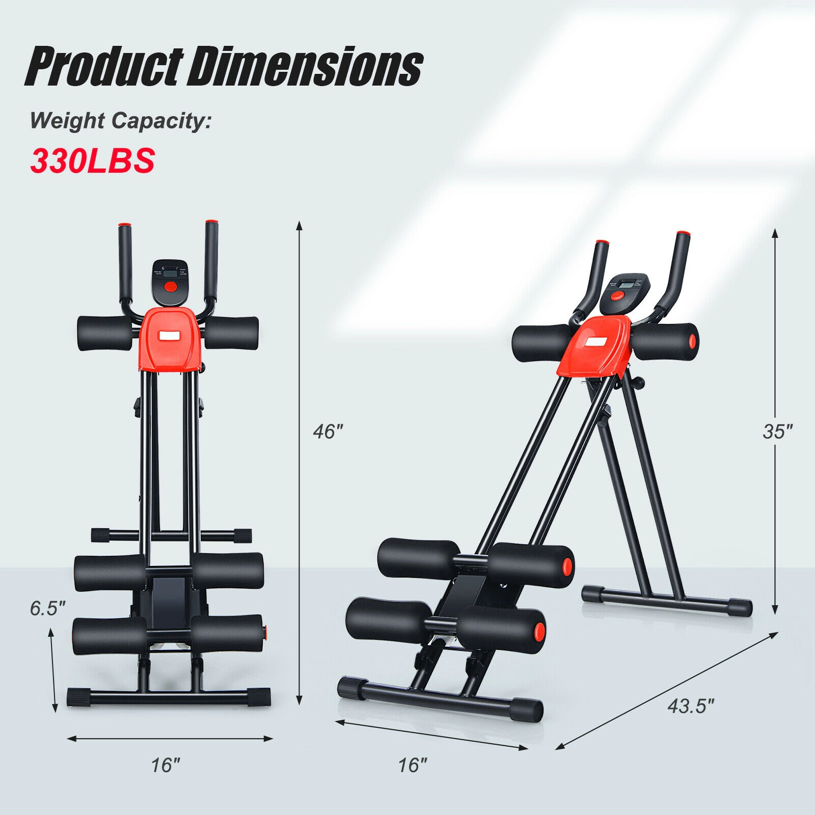 SUGIFT Foldable Core Abdominal Trainer Push-Up Bar 3 Resistance Levels LCD Display 330-lb Capacity Black/Red