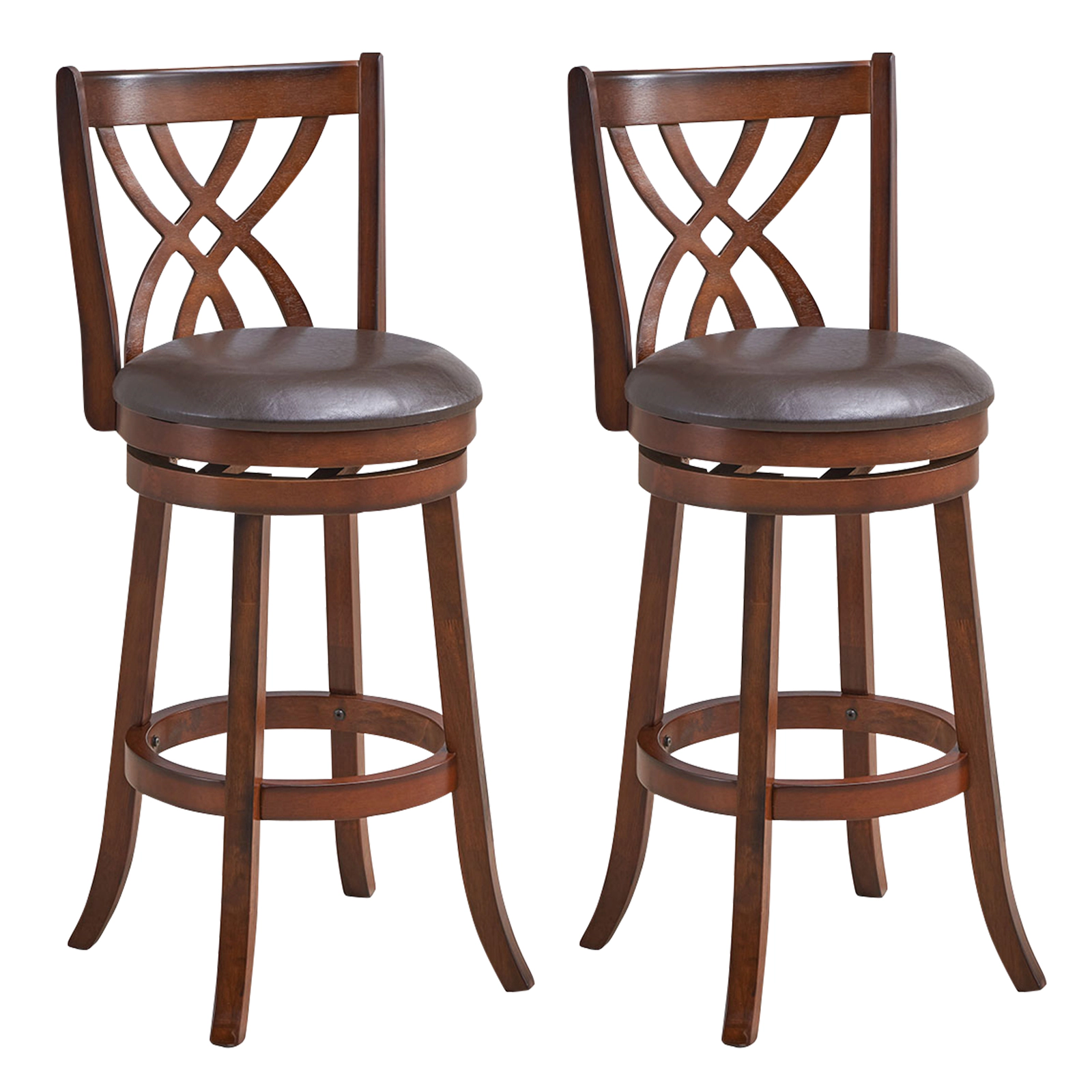 SUGIFT Set of 2 Brown 30-Inch Swivel Bar Stools, PU Leather Cushion