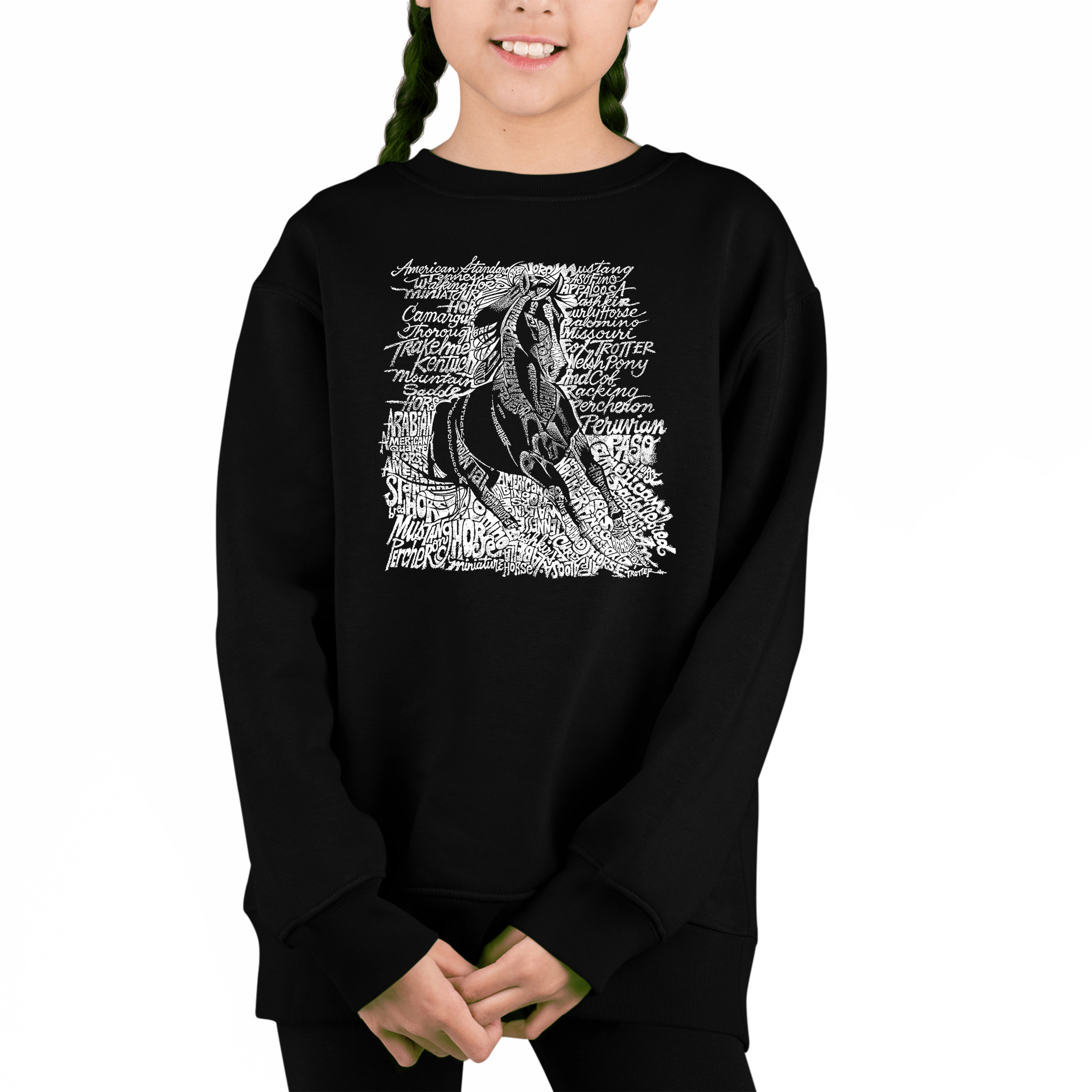 LA Pop Art Girl's Word Sweatshirt - Popular Horse Breeds