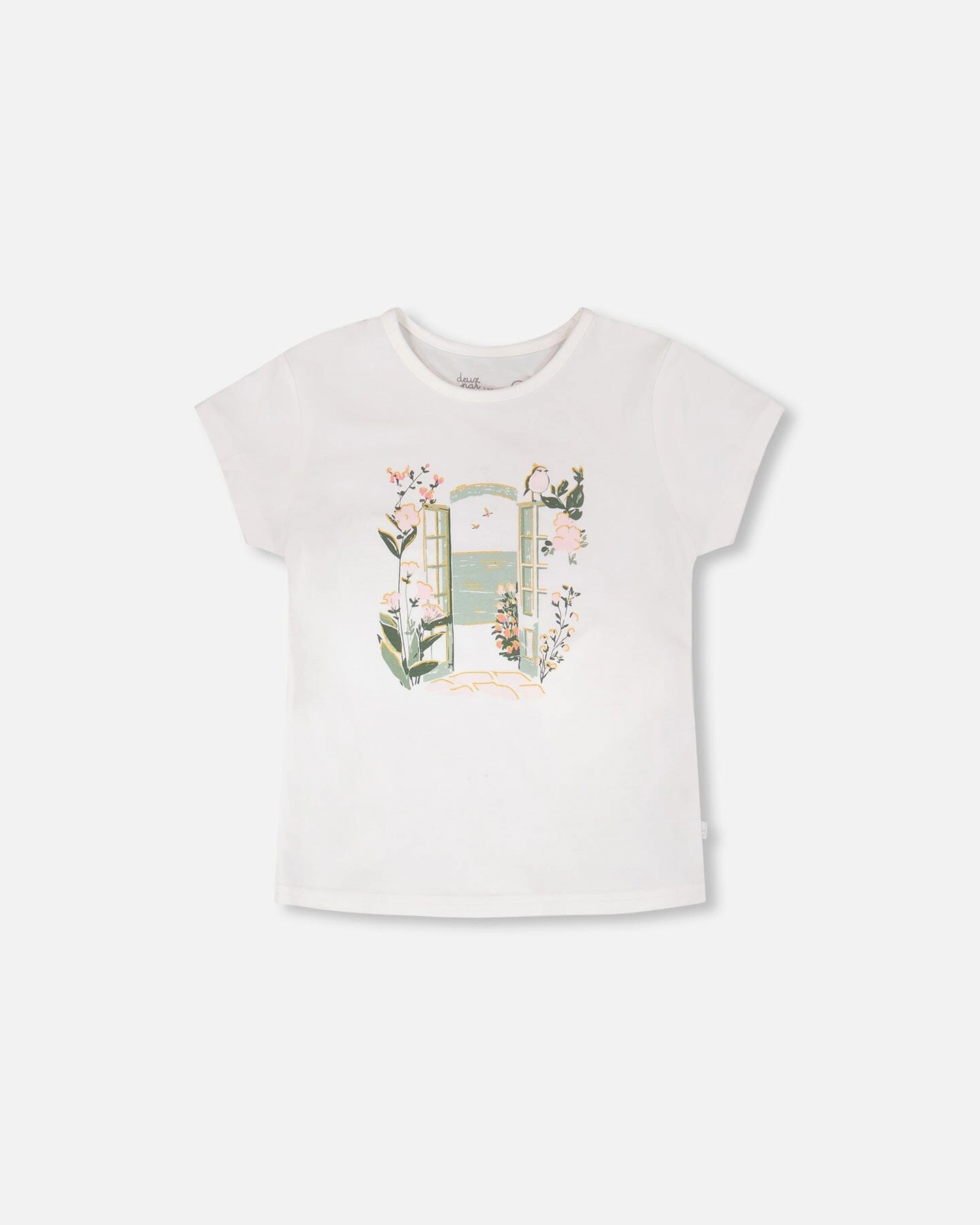 Deux par Deux Girls Organic Cotton Garden Window Graphic Short Sleeve T-Shirt