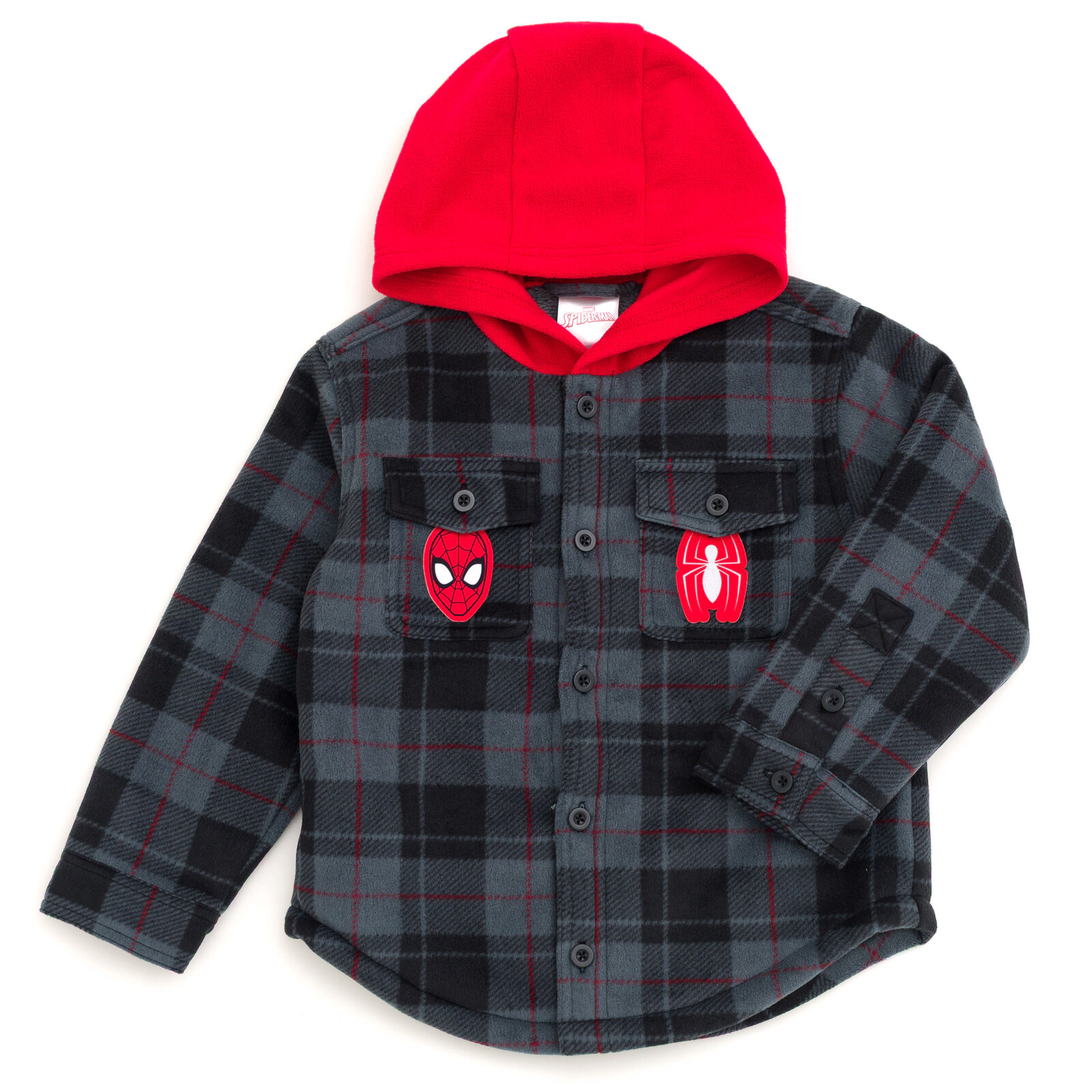 Marvel Spider-Man Boys' Fleece Hooded Shirt Jacket