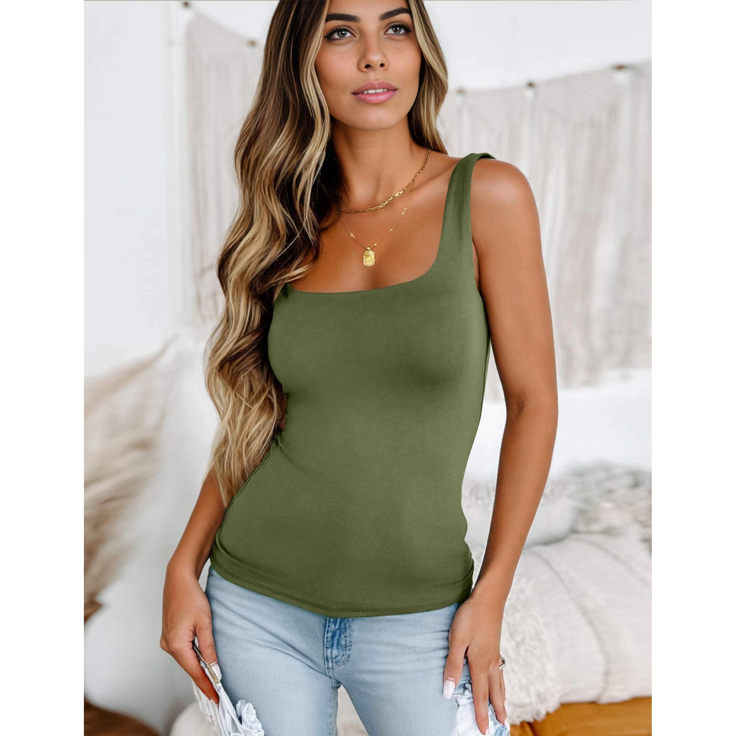 Zeagoo Women's Double Lined Fitted Square Neck Tank Top
