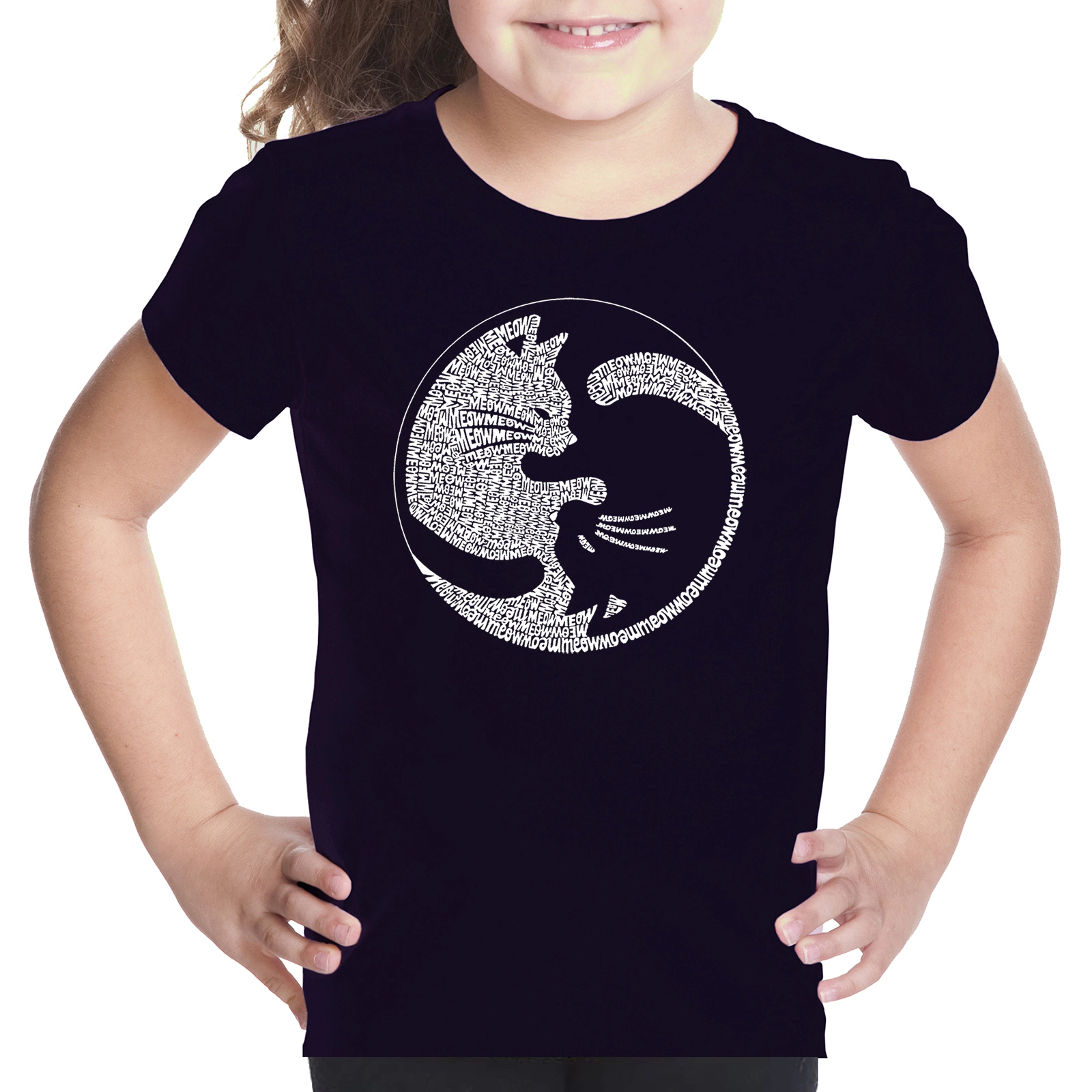 LA Pop Art Girls Word T-Shirt - Yin Yang Cat