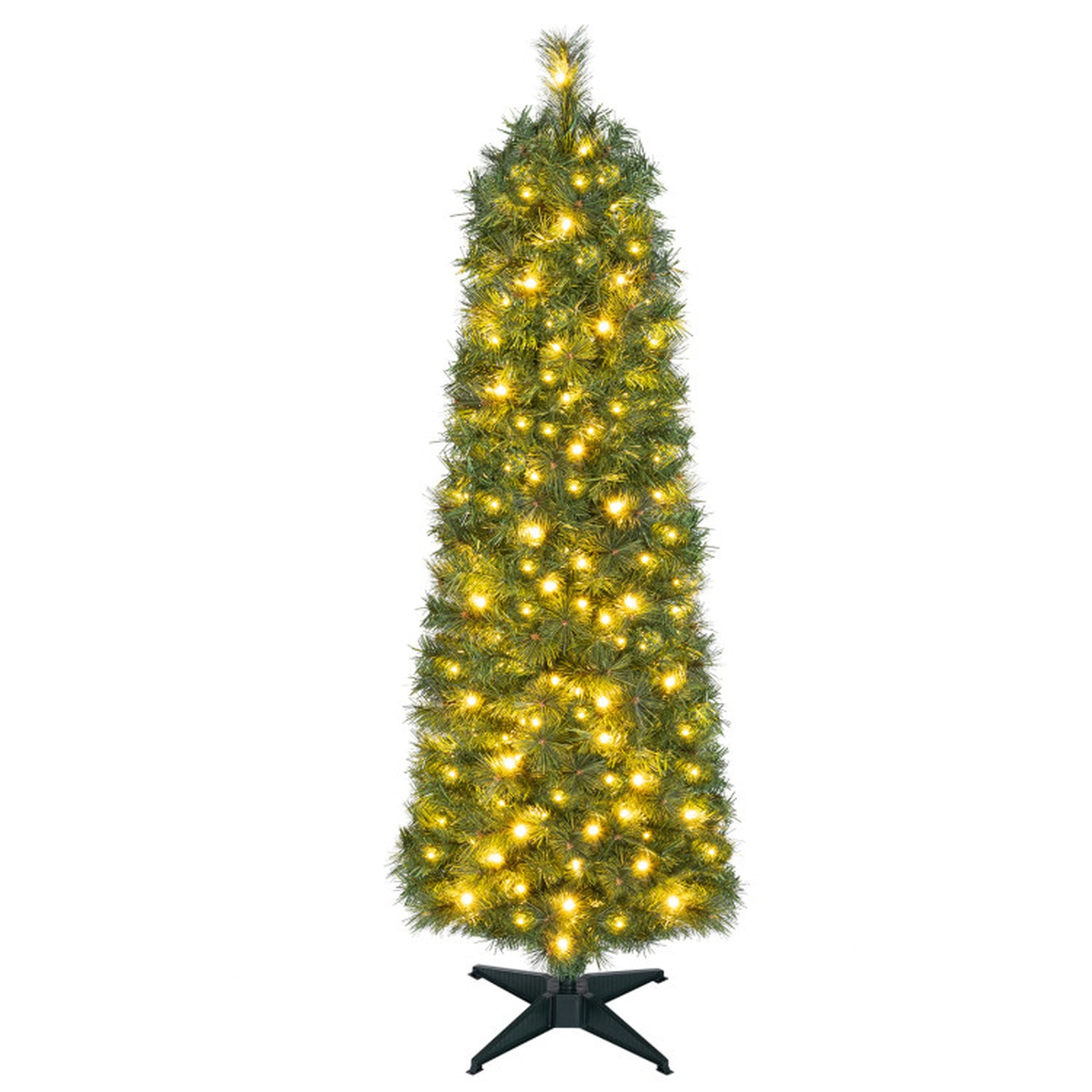 SUGIFT 5-Ft Pre-Lit Skinny Pencil Pine Christmas Tree, 100 Warm White LED Lights, 309 Tips