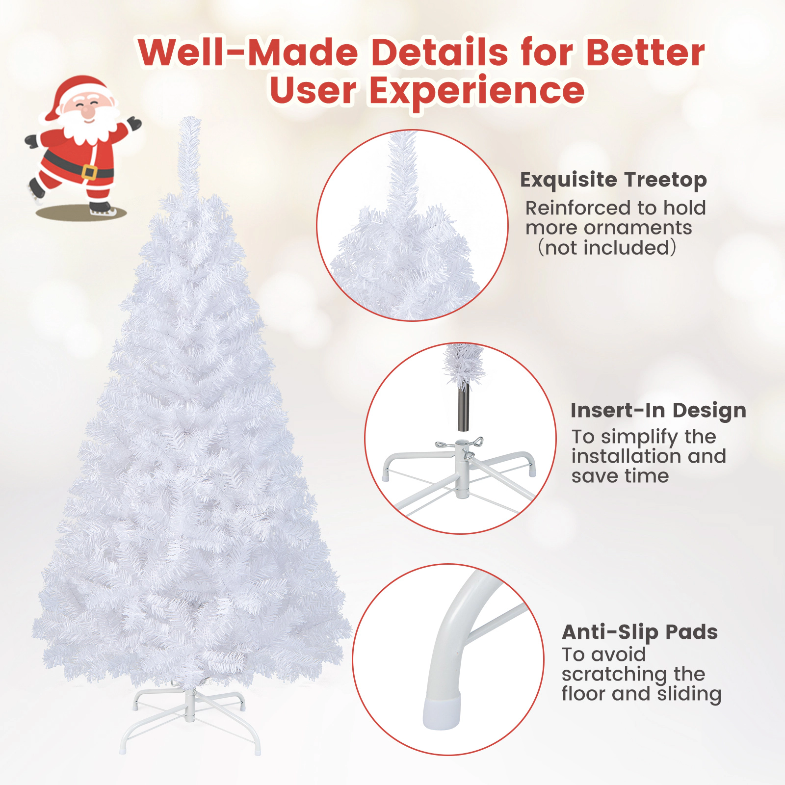 Glintex 5-Ft White Artificial Christmas Tree with 3-Piece Quick Assembly, White