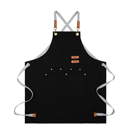 Alilang Unisex Cotton Kitchen Apron with Cross Back Straps Multi Pocket Utility Apron for Cooking Baking Craft Gardening