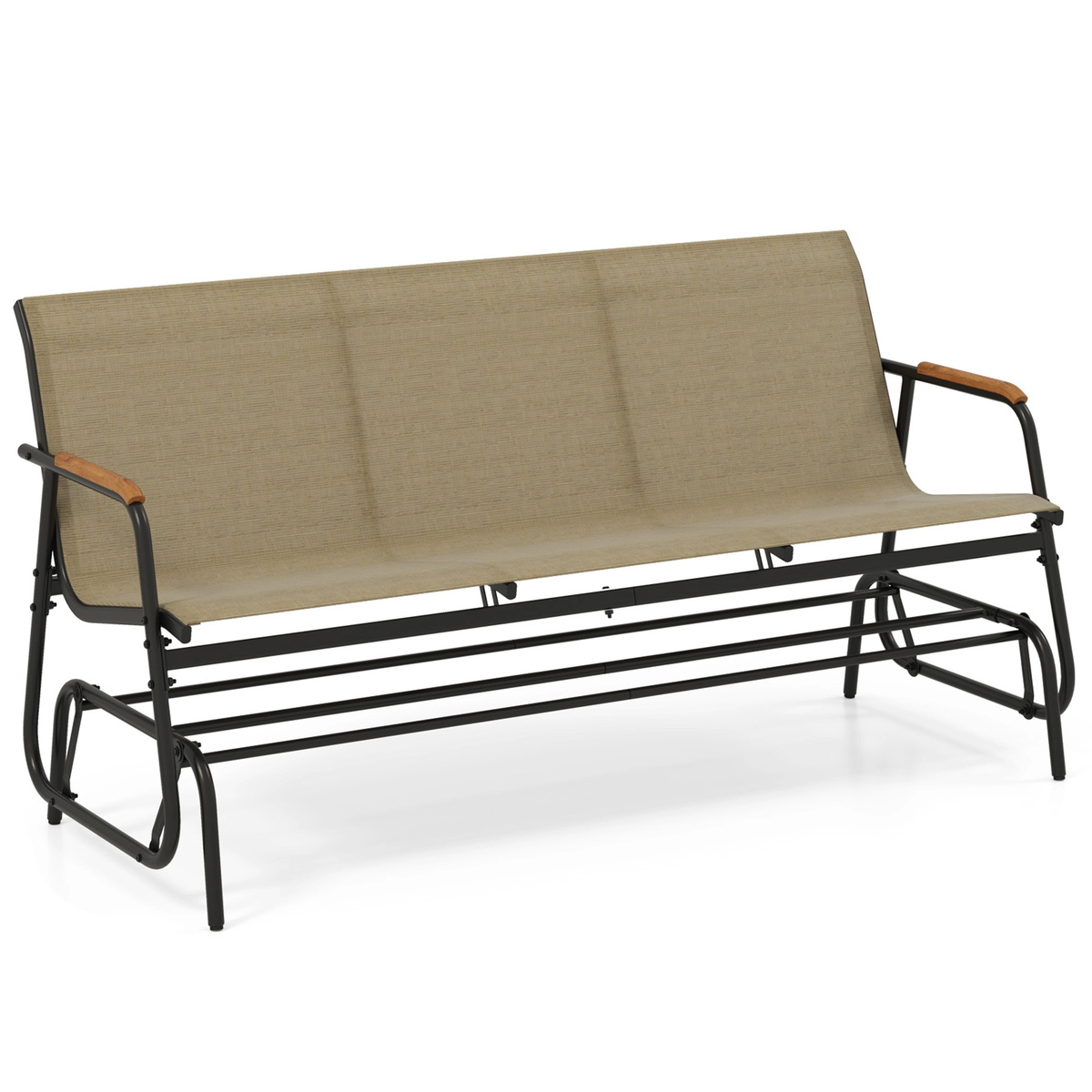 SUGIFT 3-Person Brown Outdoor Patio Glider Bench, 990-Lb Capacity, Teak Armrests