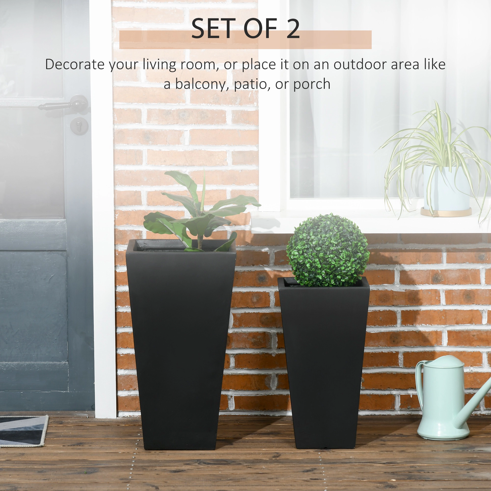 HONGGE 2-Pack Outdoor Planter Set Flower Pots with Drainage Holes Durable & Stackable Plant Pot 22in 18in for Porch