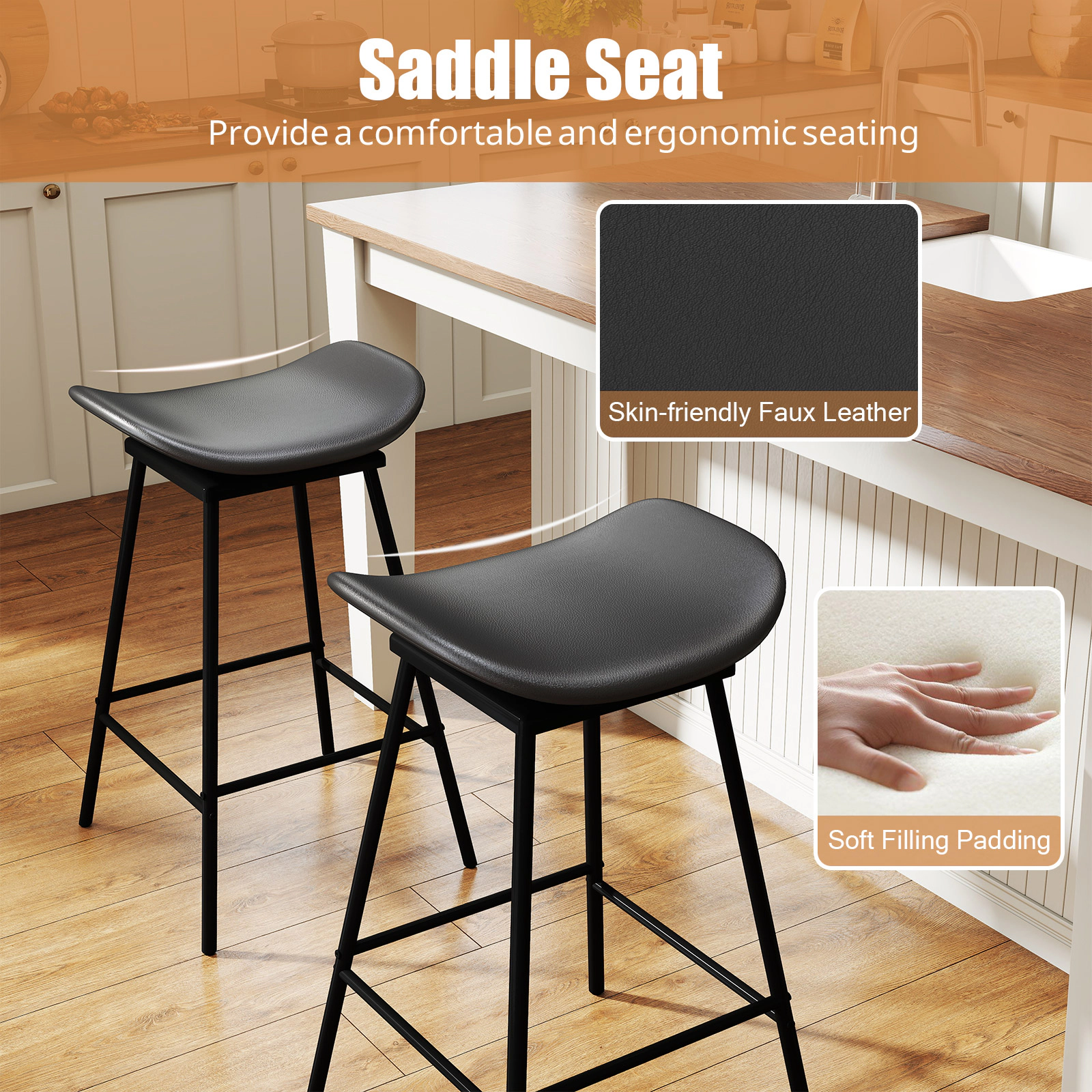 Glintex 2-Piece 28-Inch Backless Swivel Bar Stool Set with Saddle Seat