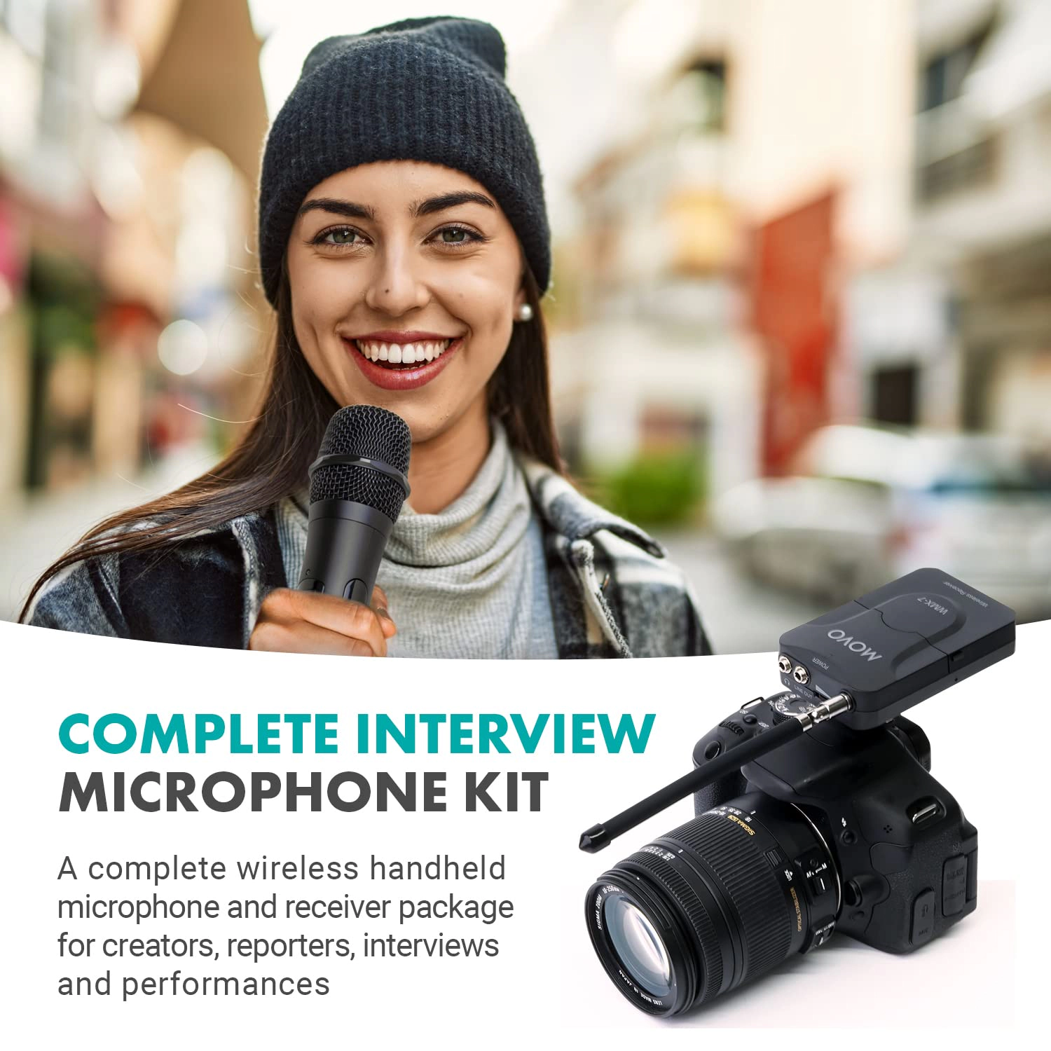 Movo WMX-7-TH+RX Handheld Wireless Microphone System - Omnidirectional Microphone with Built-in VHF Transmitter